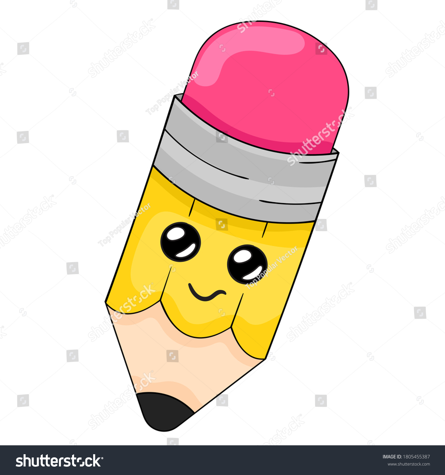 Pencil Cute Face Cartoon Character Stock Vector (Royalty Free) 1805455387