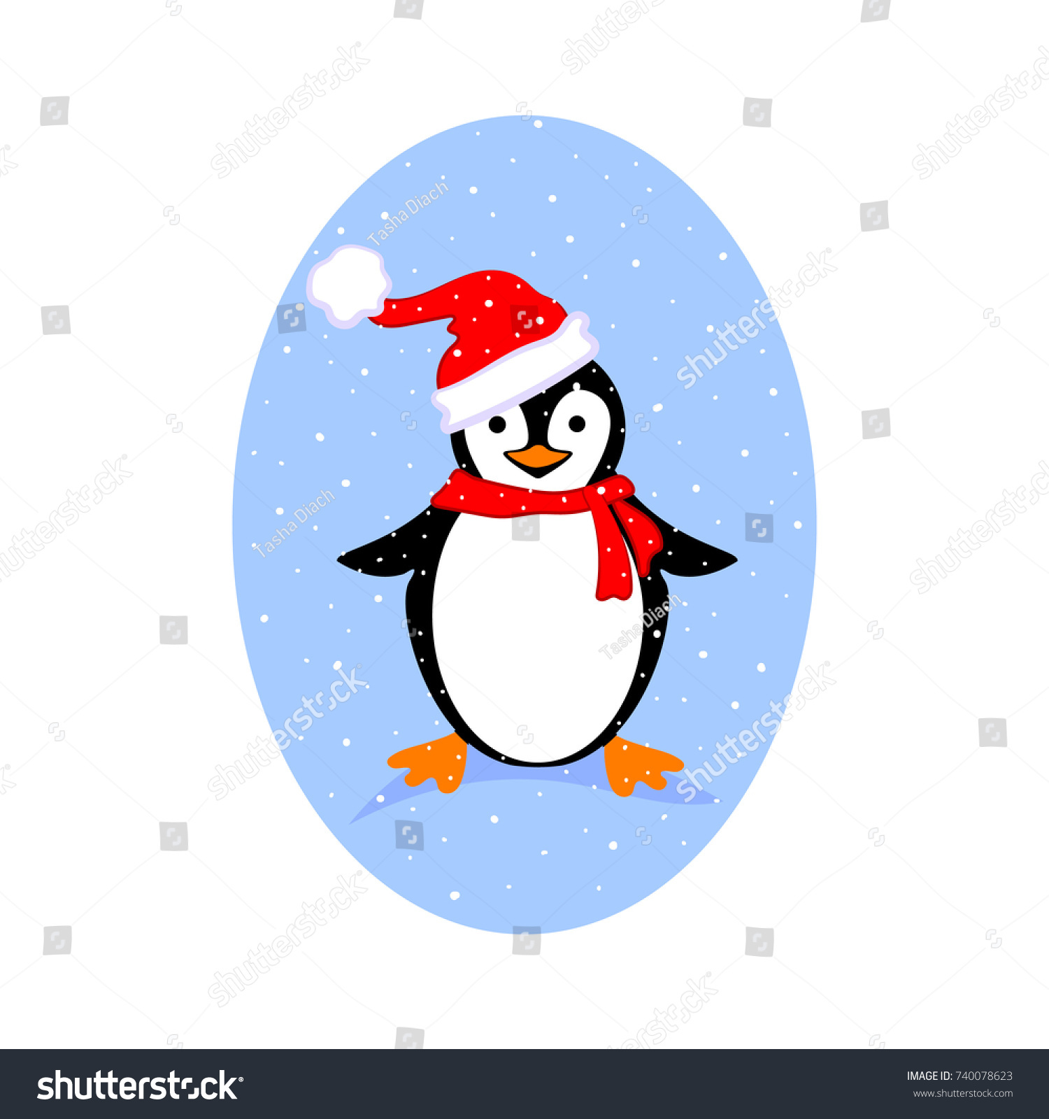 stock vector penguin black and white christmas penguin hat and scarf vector