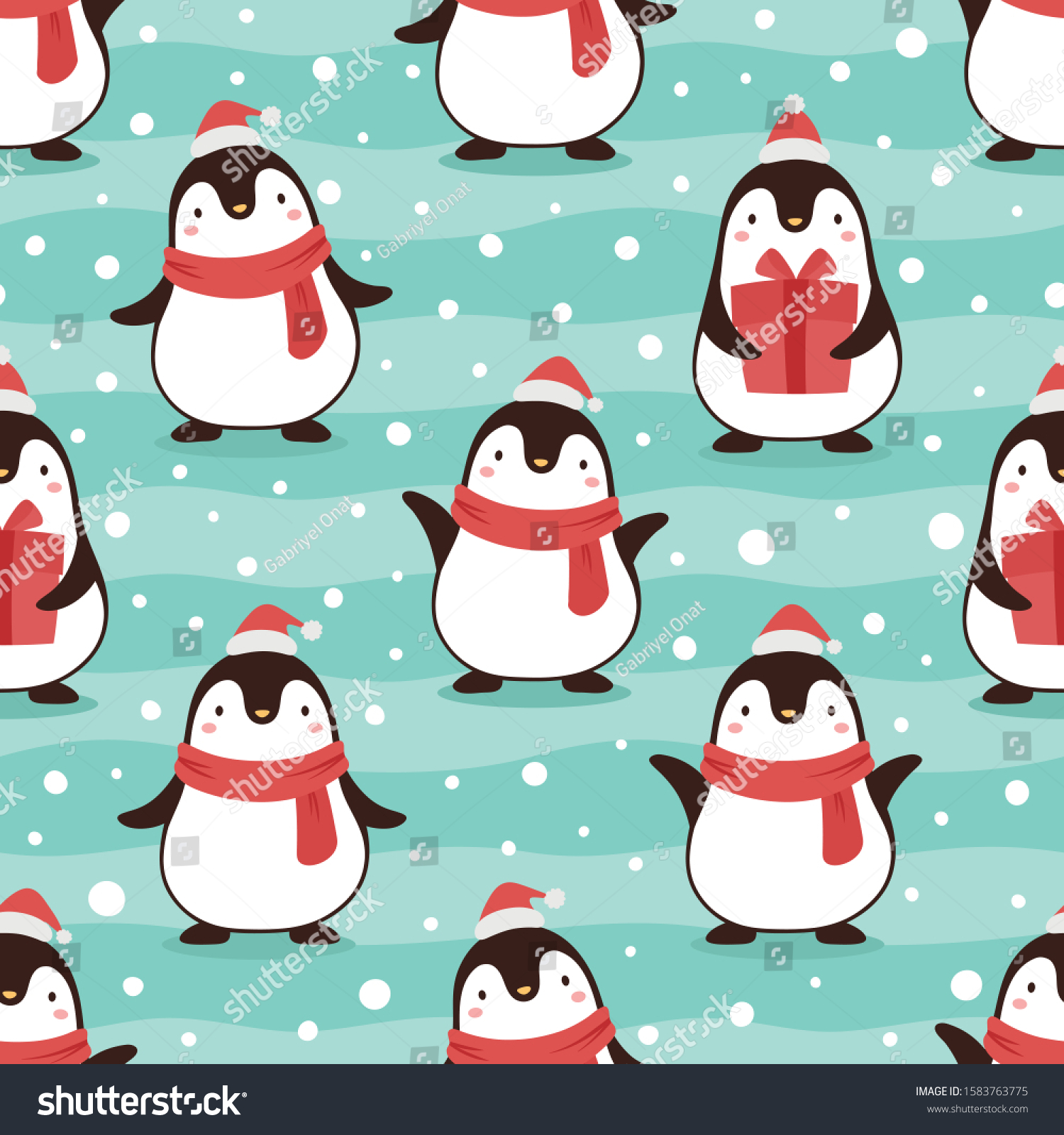 Penguin Seamless Pattern Background Cartoon Christmas Stock Vector Royalty Free 1583763775