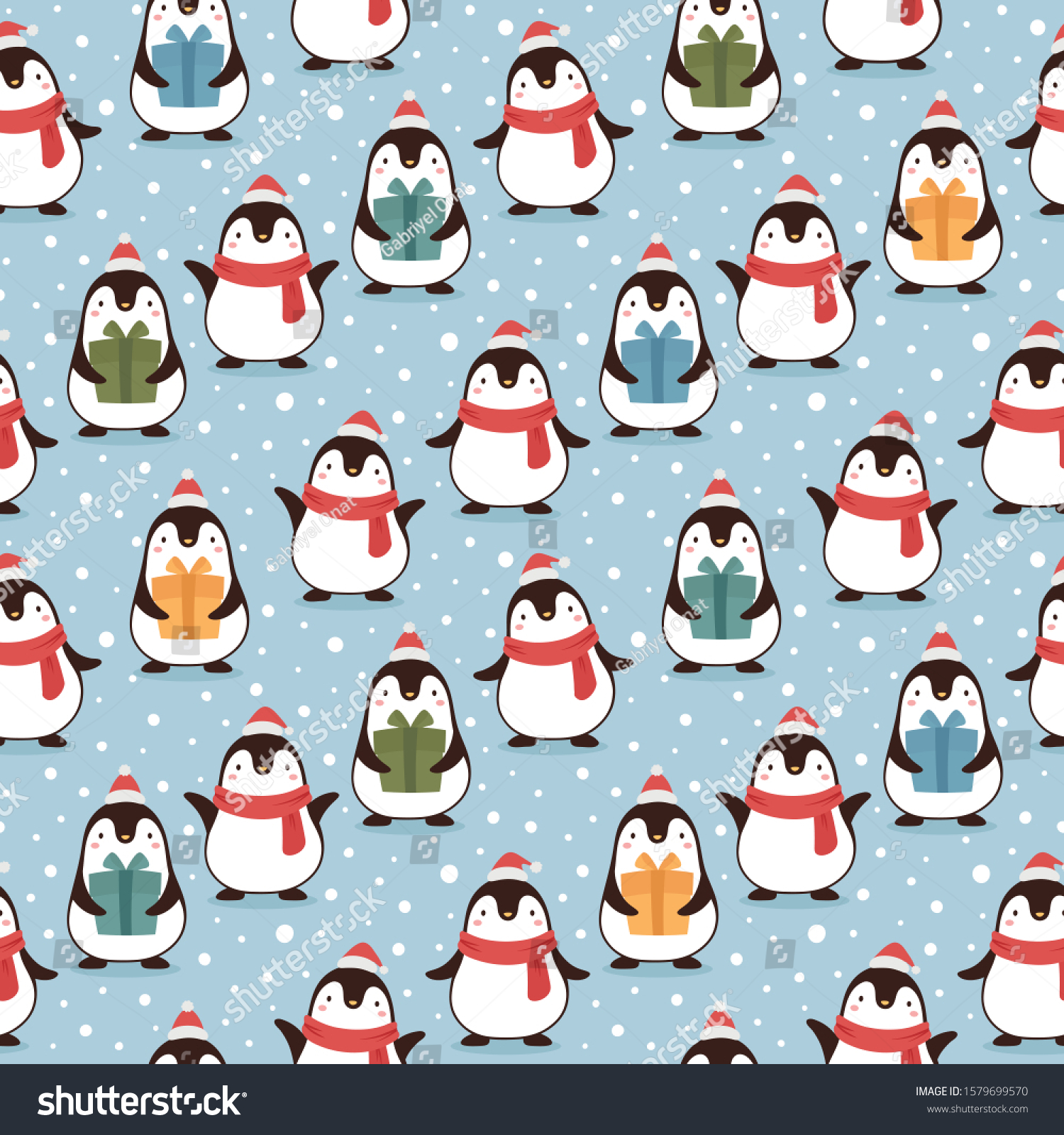 Penguin Seamless Pattern Background Cartoon Christmas Stock Vector Royalty Free 1579699570