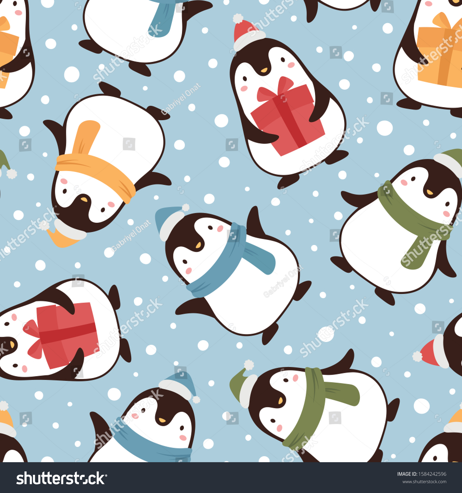 Penguin Seamless Pattern Background Cartoon Christmas Stock Vector Royalty Free 1584242596