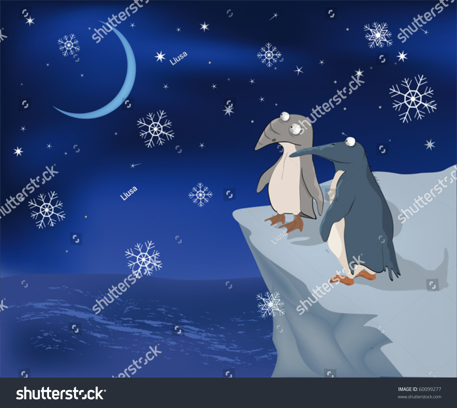 Penguins On Rock Snow Stock Vector Royalty Free