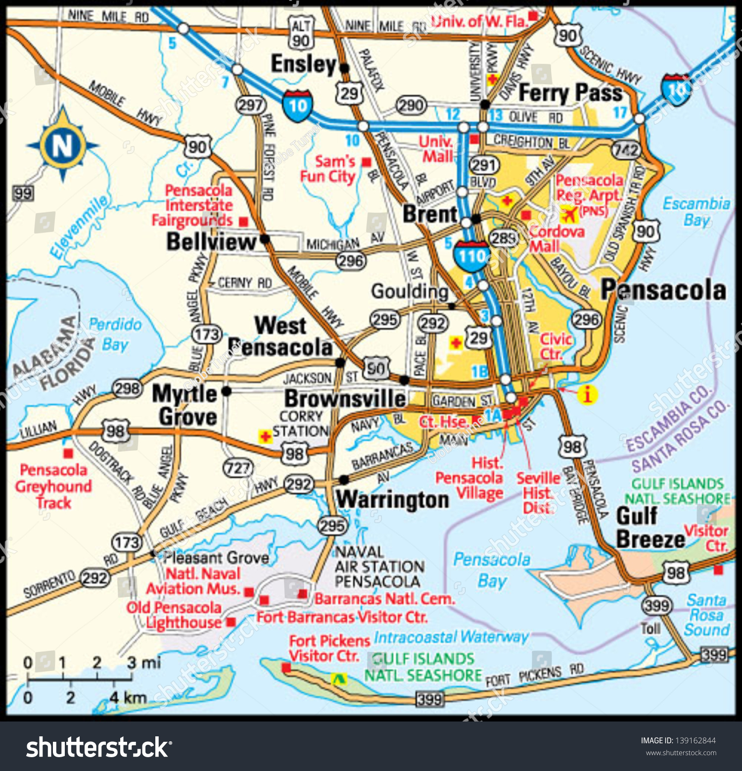 Map Of Pensacola Florida Area Pensacola Florida Area Map Stock Vector (Royalty Free) 139162844 |  Shutterstock