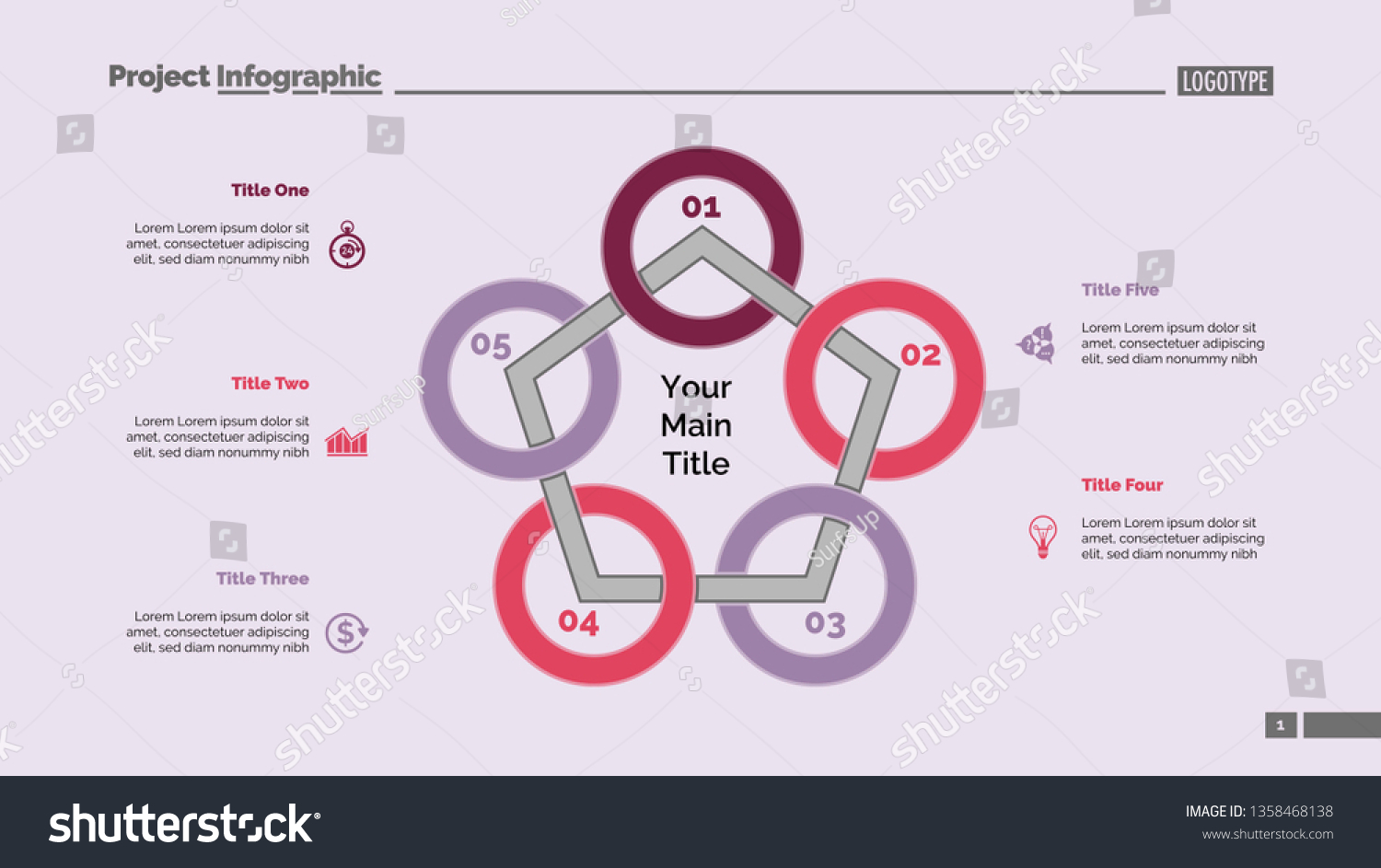 Pentagon Diagram Process Chart Cycle Graph Vector De Stock Libre De Regalías 1358468138 2807