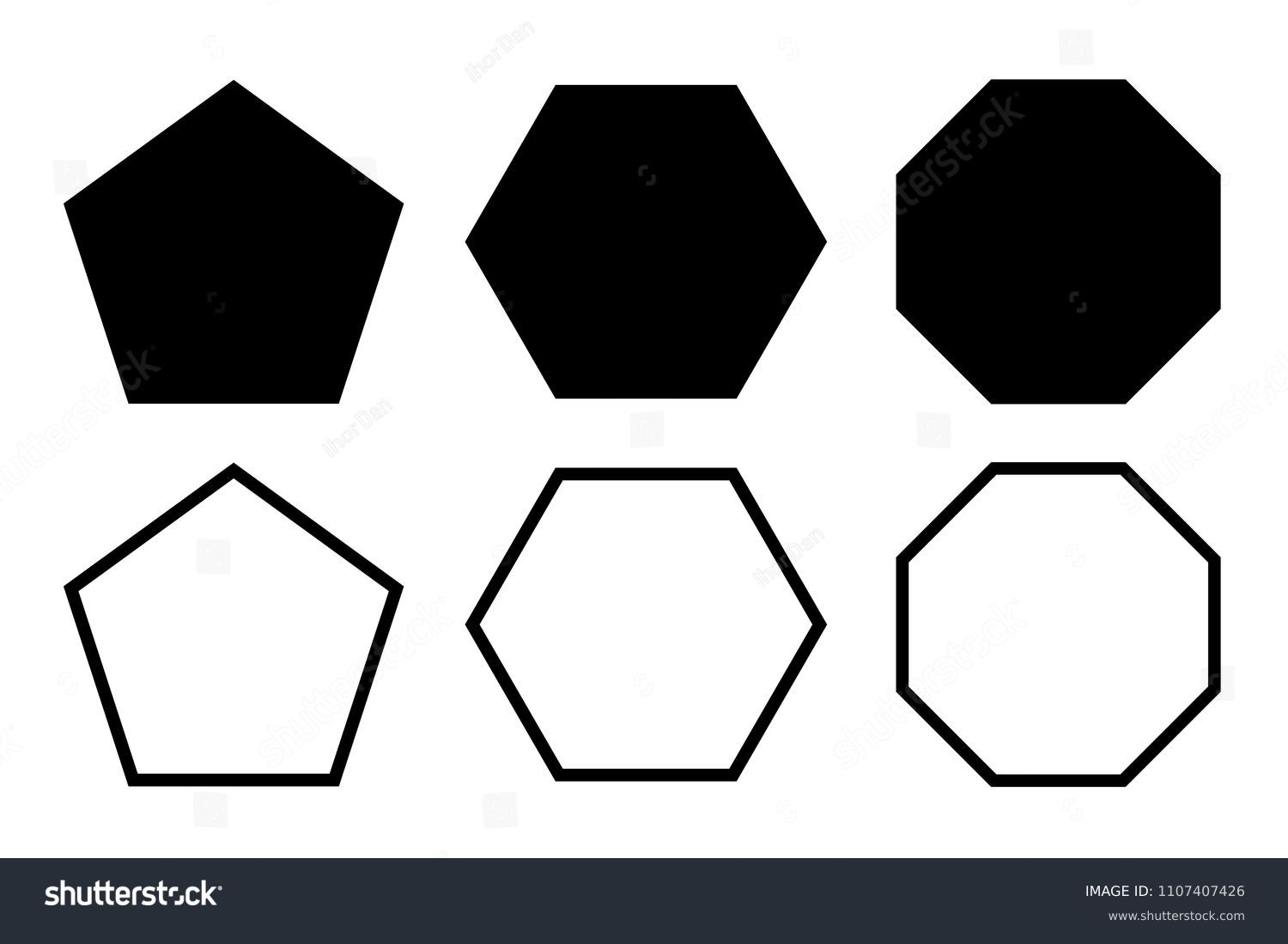 五角形 六角形 八角形のアイコン ベクター図形の五角形 六角形 八角形の多角形 5 6 8辺のポリゴン線 のベクター画像素材 ロイヤリティフリー