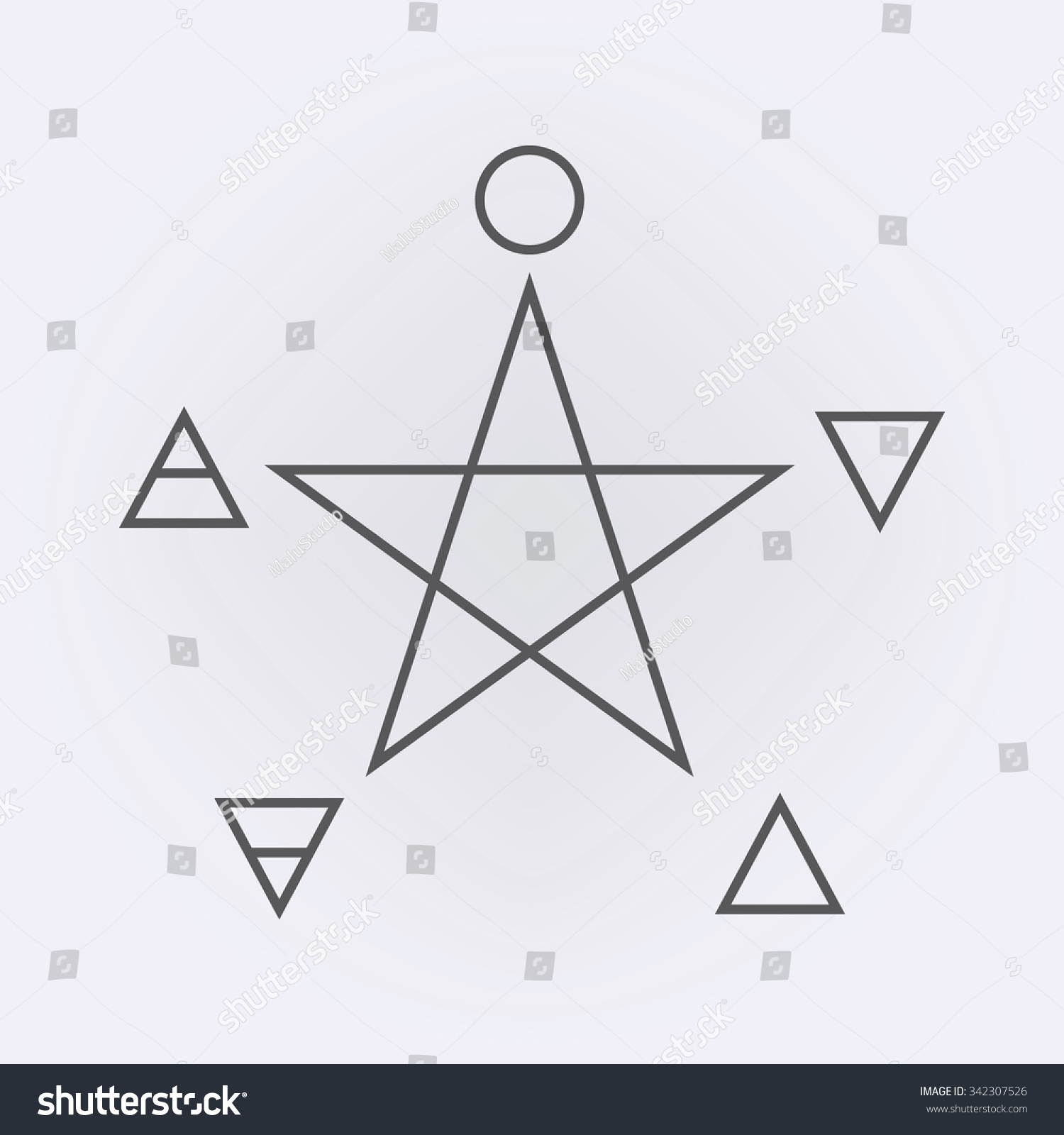 Pentagram With Five Elements : Spirit , Air , Earth , Fire And Water ...