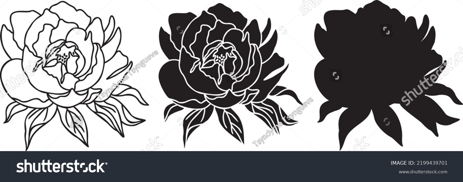 SVG of Peonies SVG outline. Hand drawn Peonies Florals Silhouette. One line Peony flowers illustration. Vector Peonies isolated illustration. svg