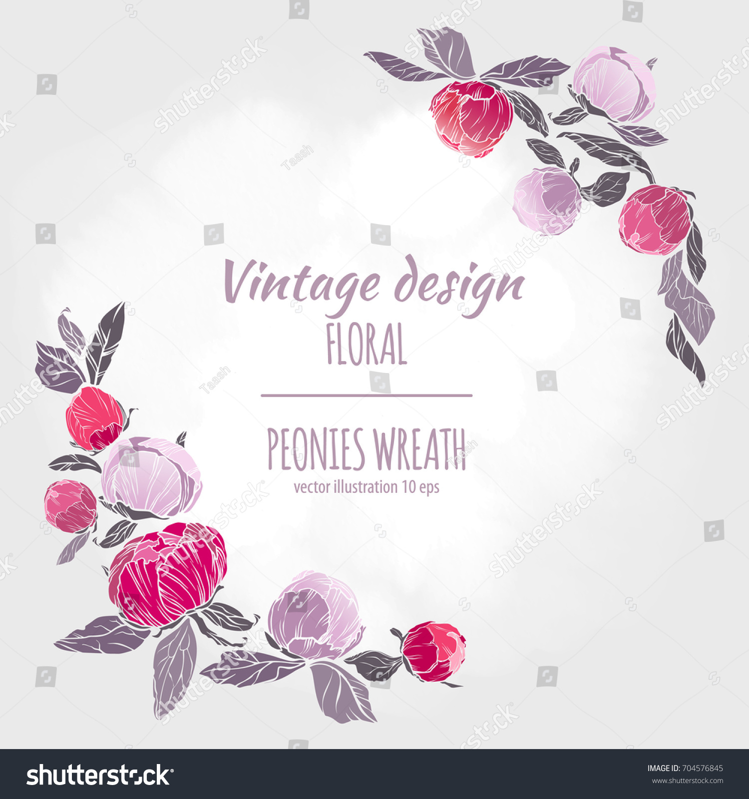 Peonies Vector Round Frame Pink Burgundy Stock Vector (Royalty Free ...