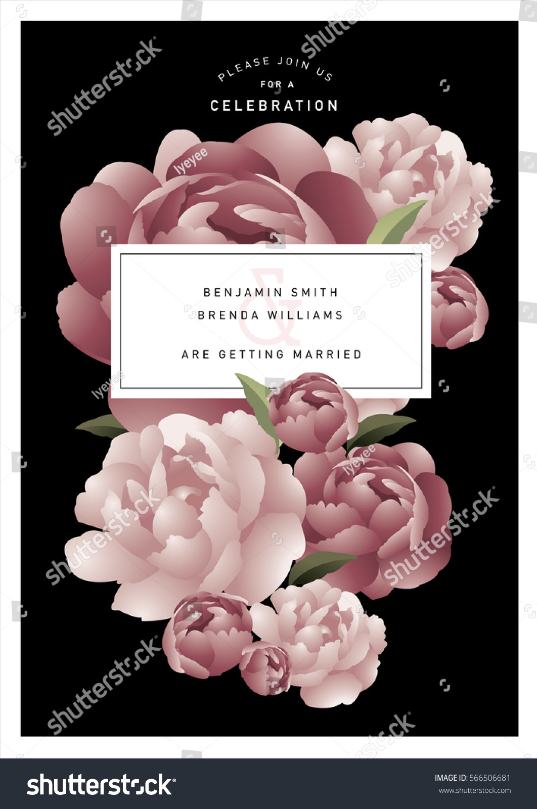 Peony Wedding Invitation Card Template Vectorillustration Stock Vector Royalty Free