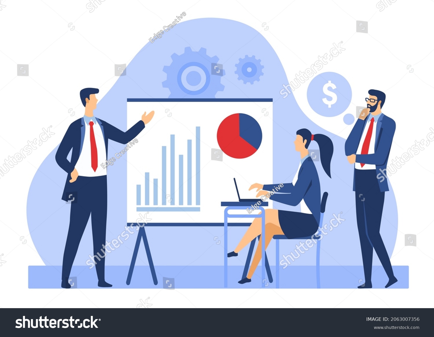 People Analyzing Growth Team Looks Graphs Stock Vector (Royalty Free ...