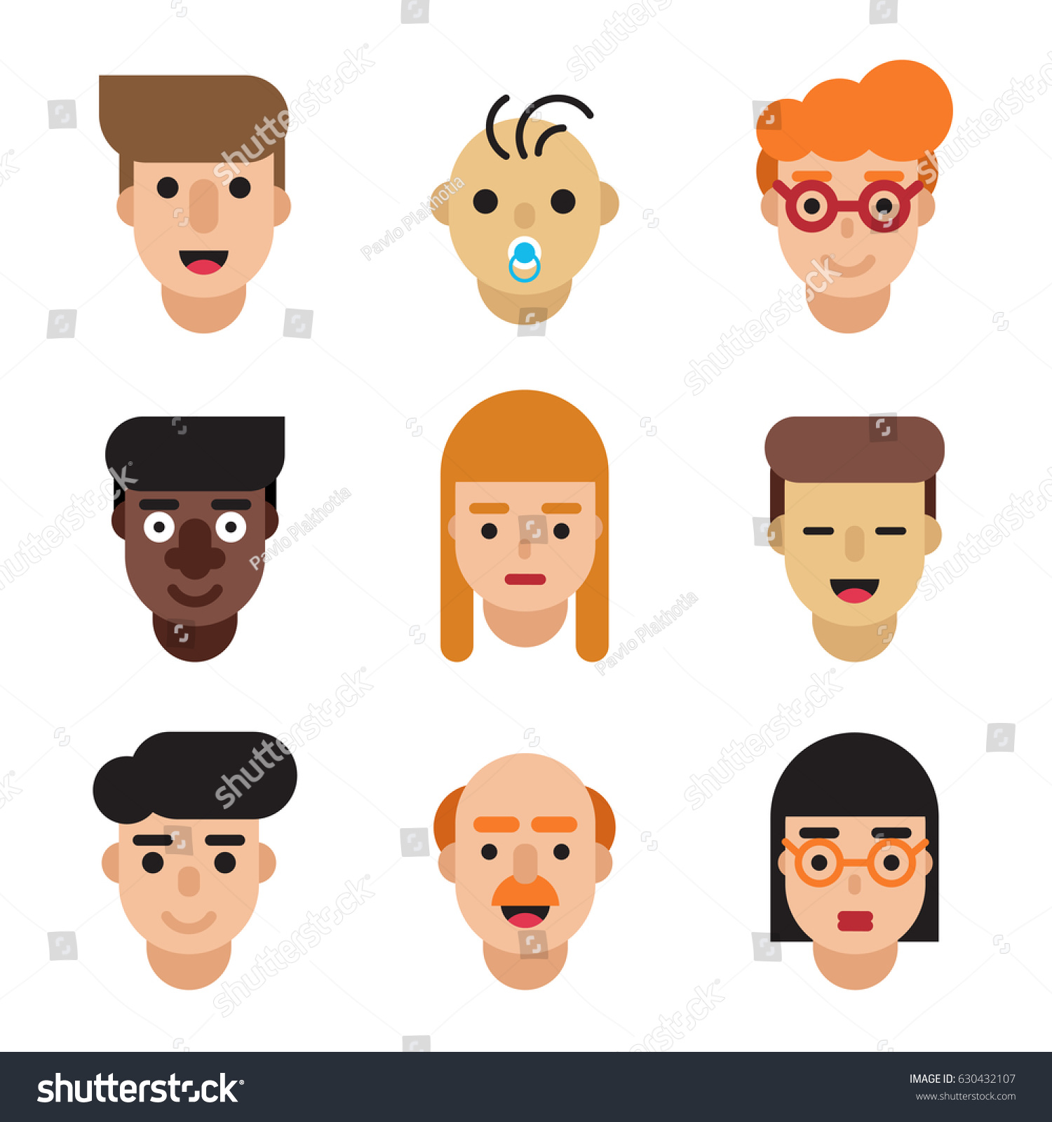 People Avatars Set Modern Flat Character Vector De Stock Libre De Regalías 630432107 