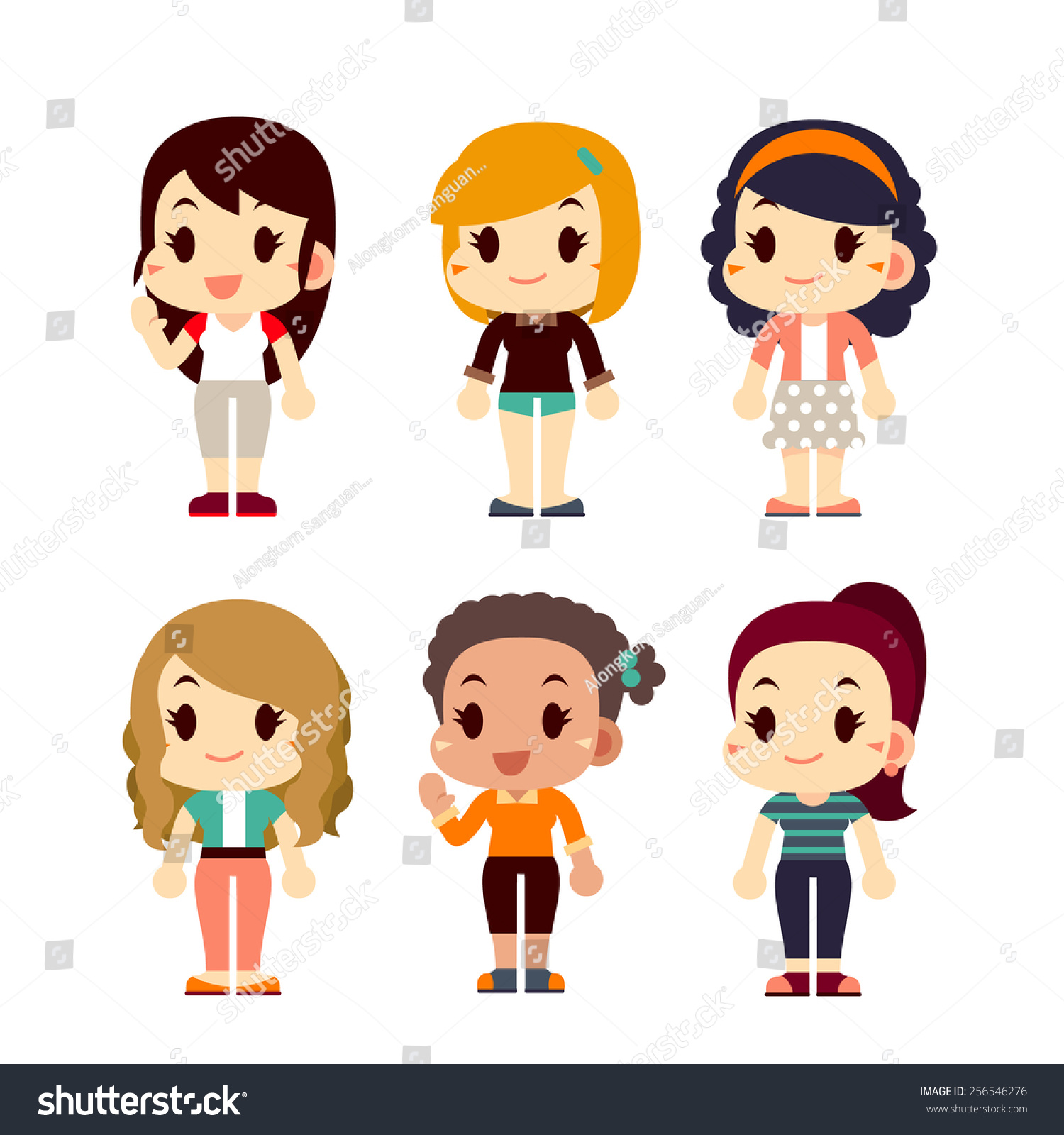 People Character Girls Set Stock Vector 256546276 - Shutterstock