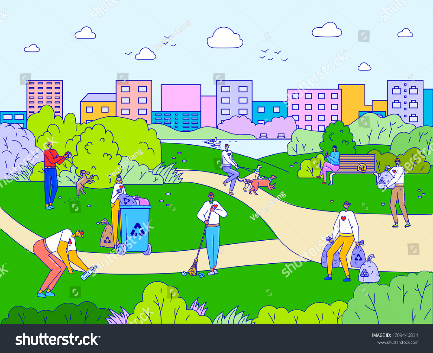 People Cleaning City Park Volunteers Cartoon Stock Vector (Royalty Free ...