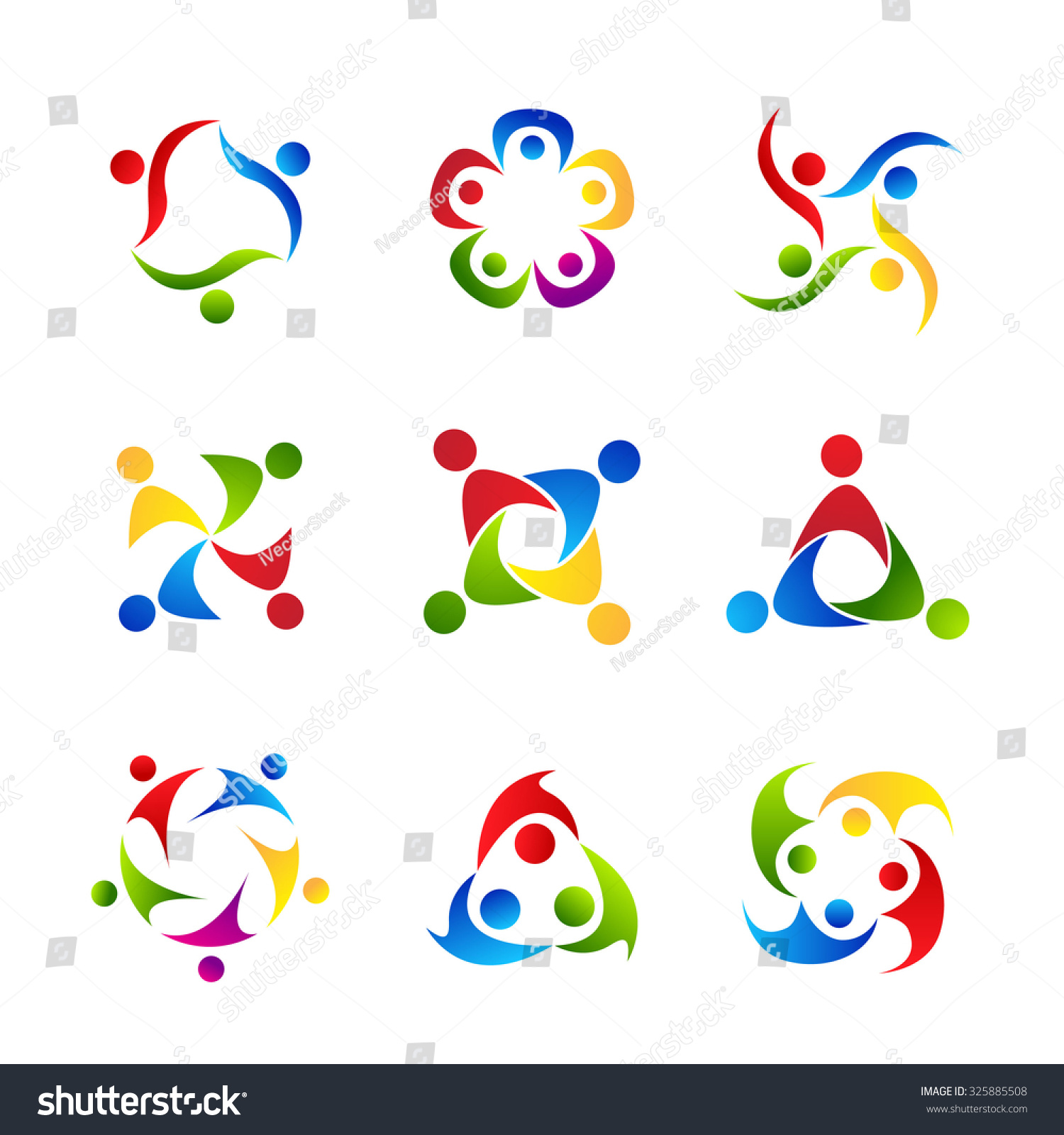People Collaboration Logo Set Colorful Vector Stock Vector (Royalty ...