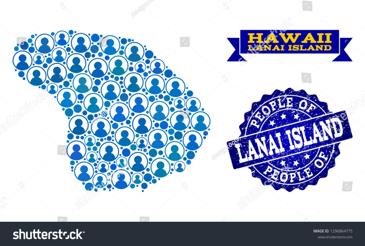 People Composition Blue Population Map Lanai เวกเตอร์สต็อก (ปลอดค่า