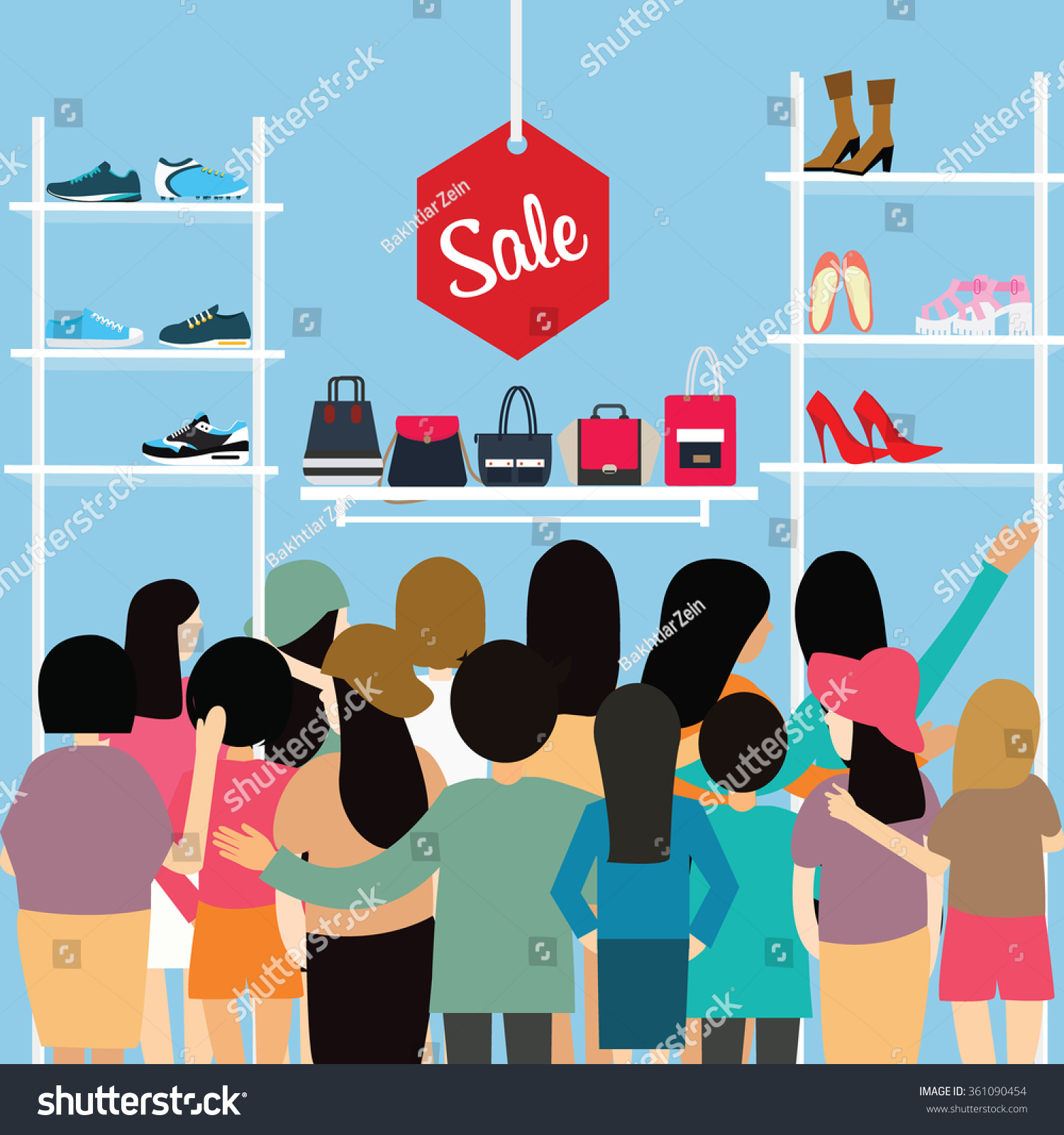 People Crowd Store Sale Discount Shoe Bag Crowded Shopping Mall Vector ...