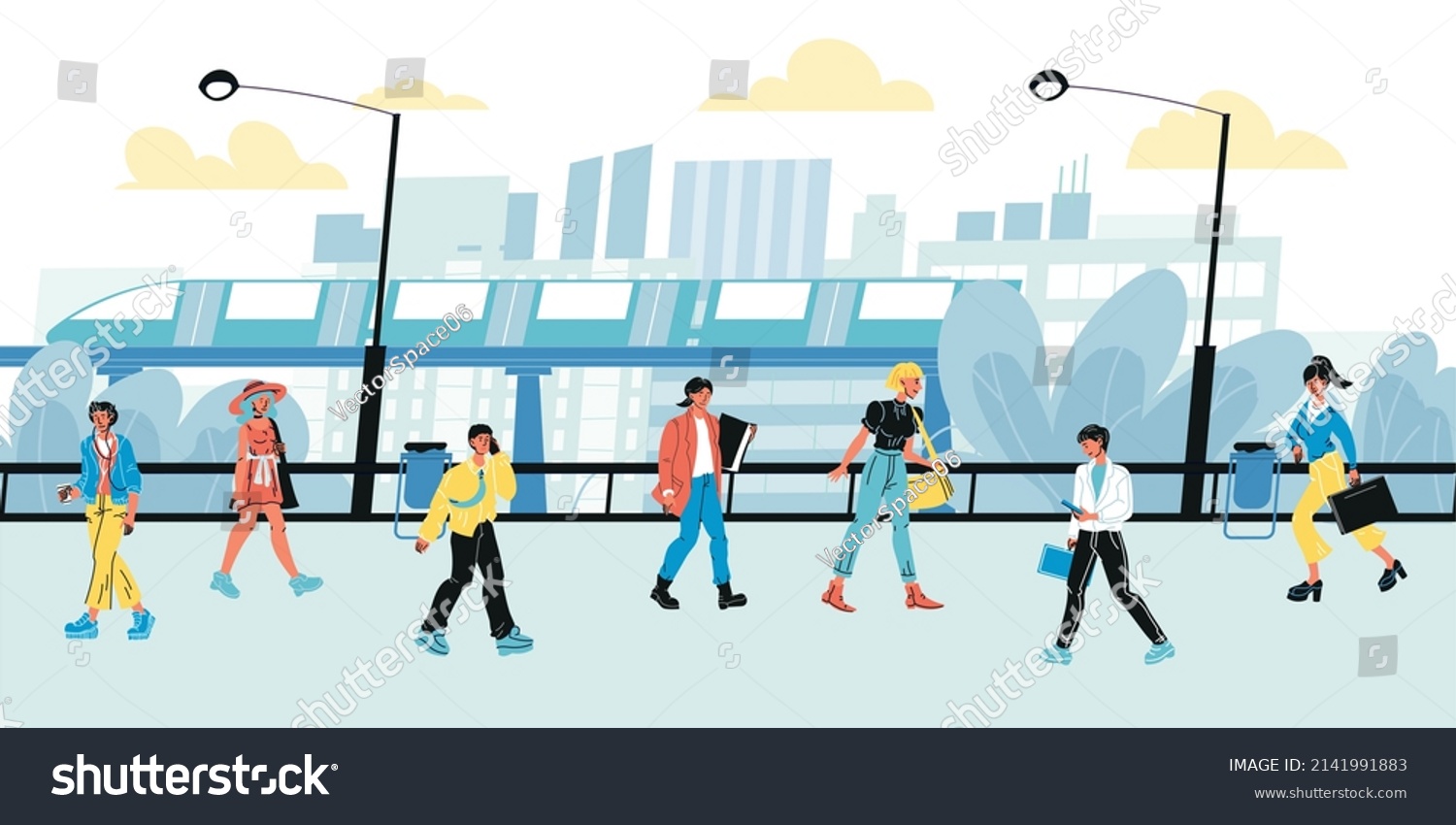 People Crowd Walking City Street Man Stock Vector (Royalty Free ...