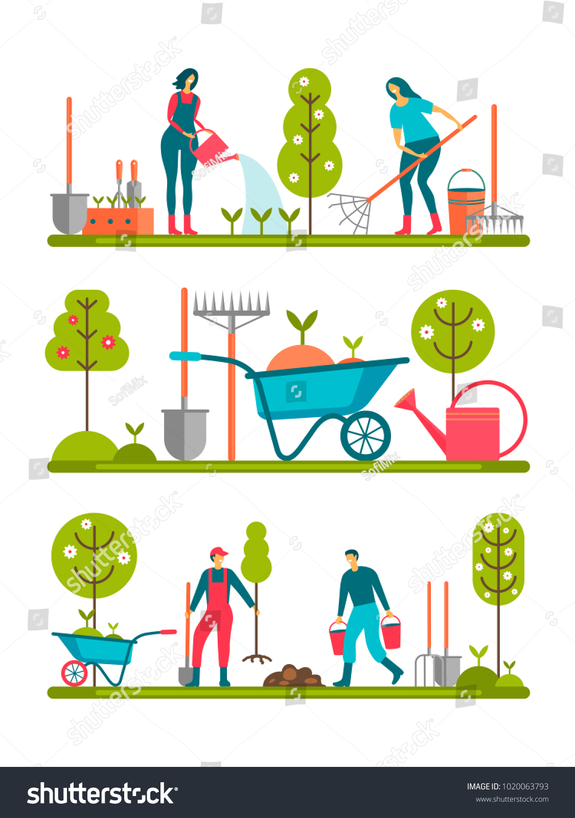 People Doing Garden Activities Set Individual Stock Vector (Royalty ...