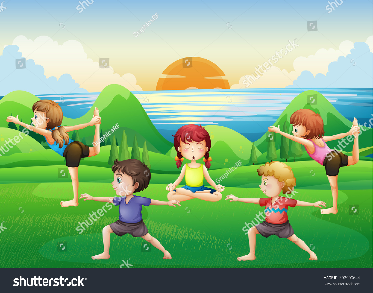 People Doing Yoga Park Illustration Stock Vector (Royalty Free) 392900644