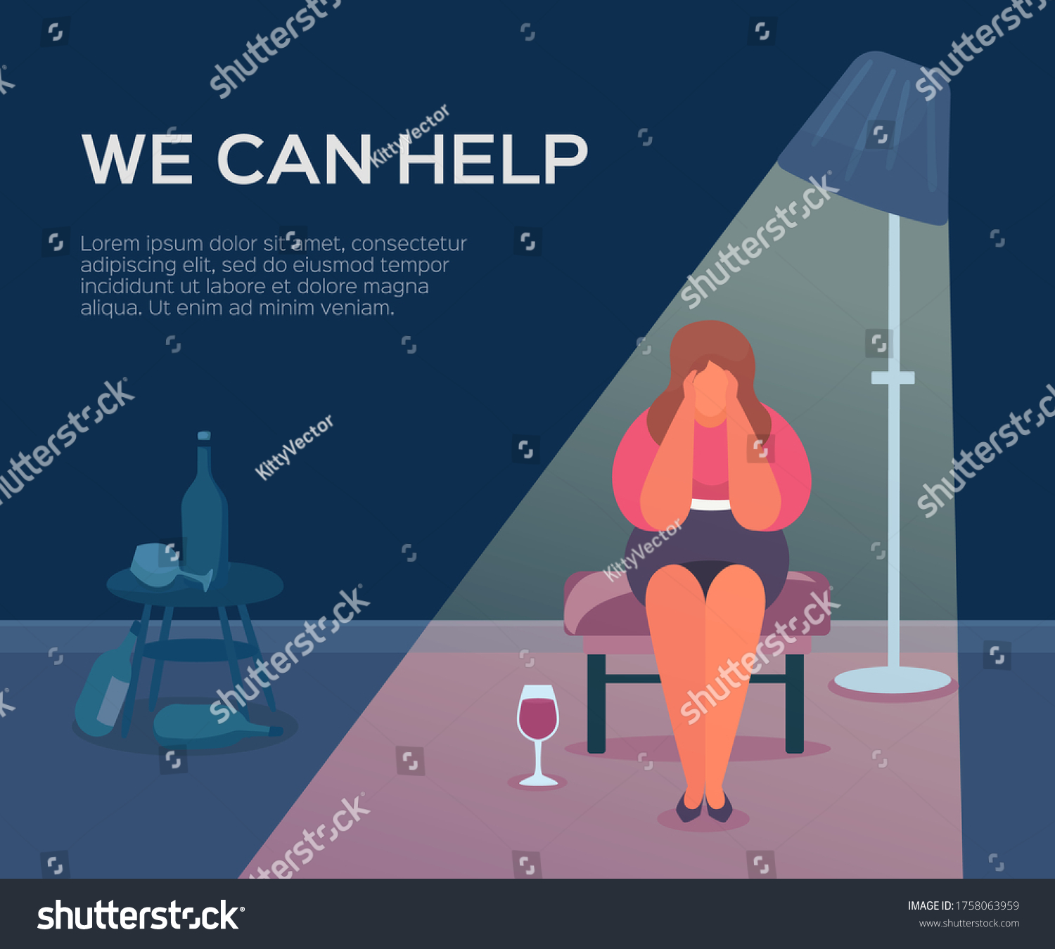 SVG of People health, psychologist we can help, vector illustration. Session therapy for patient group, psychology female support. Counseling conversation about depression, woman alcoholic in stress. svg