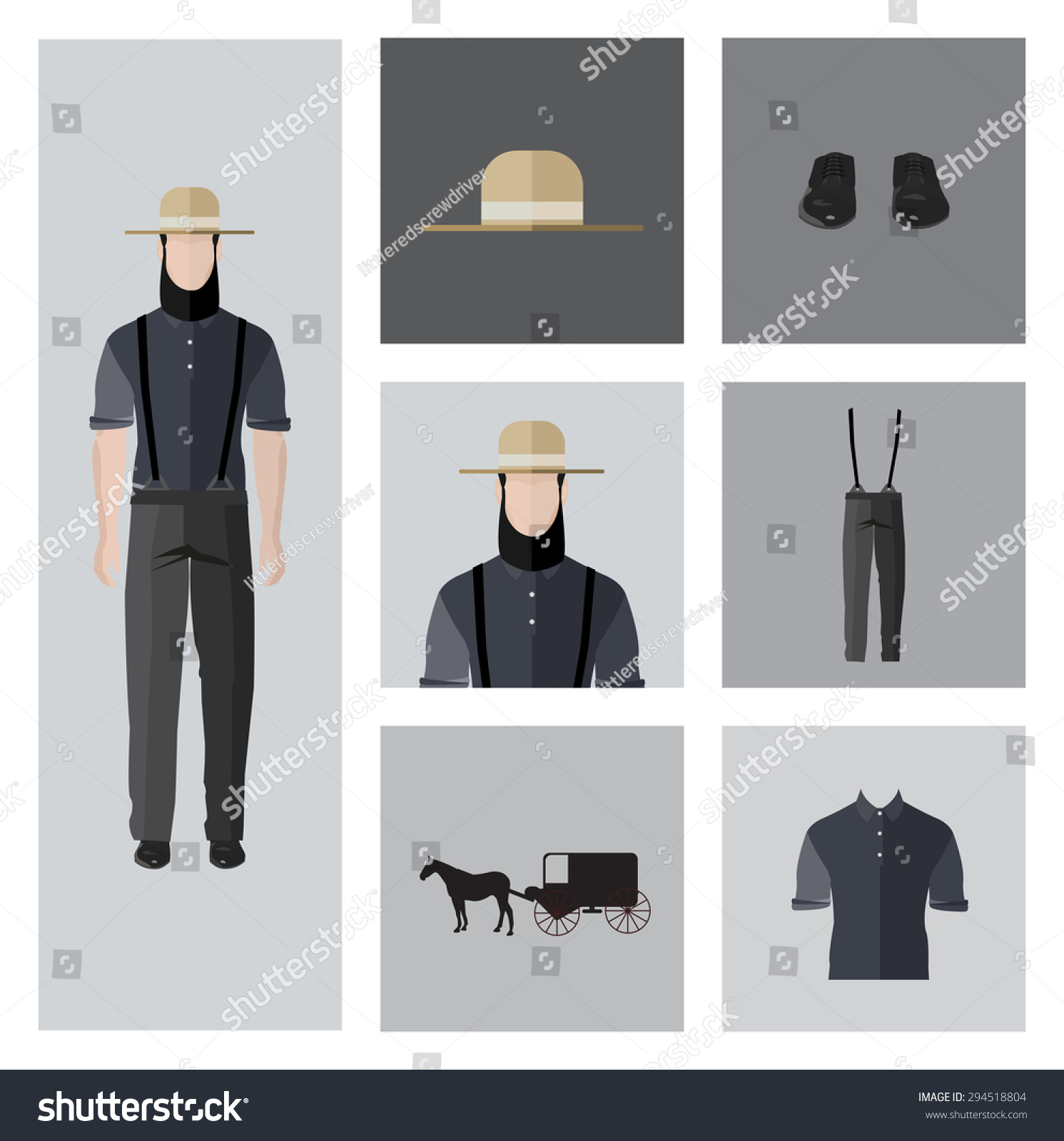 SVG of People Icon In Flat style, with Clothes and Icons ( Amish Man ) svg