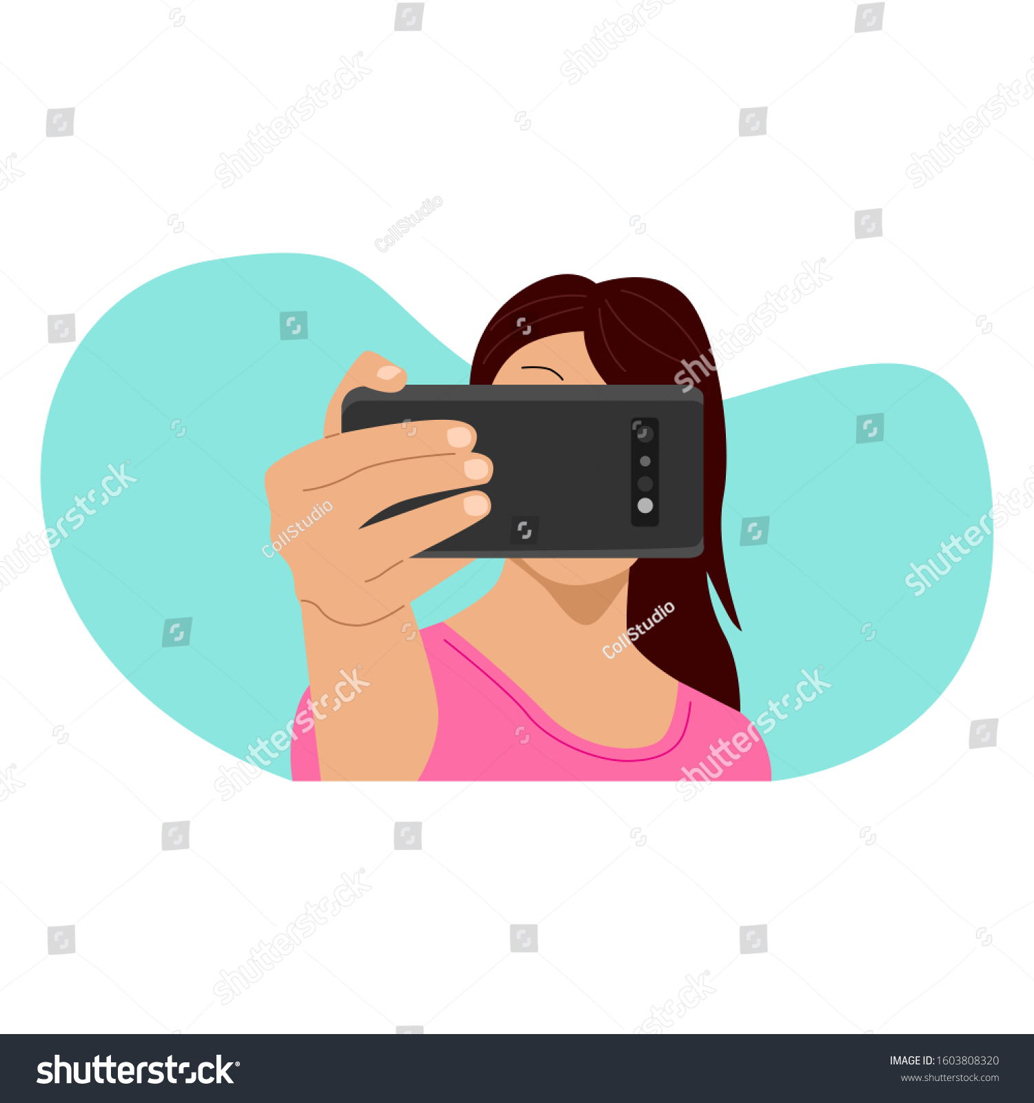 People Illustration Girl Take Selfie Camera Stock Vector Royalty Free