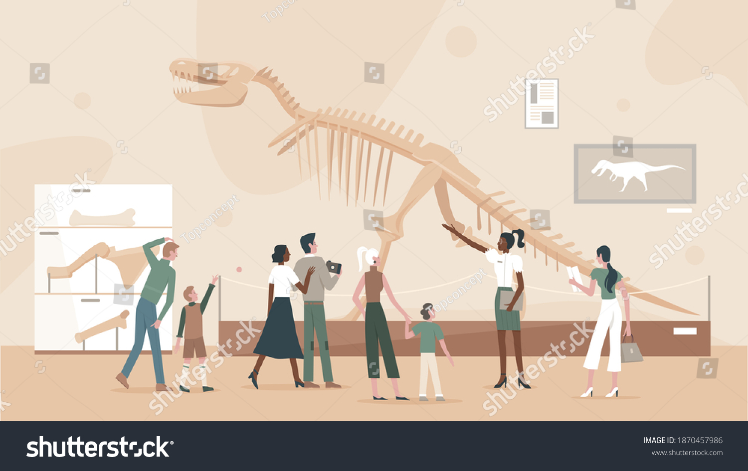 People Museum Paleontology Vector Illustration Cartoon Stock Vector ...