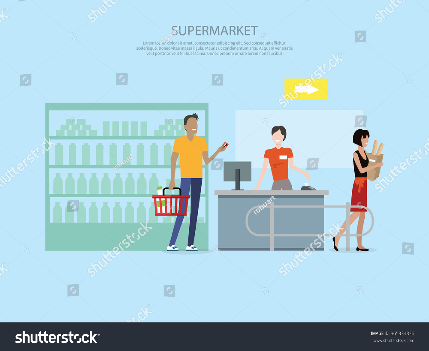 People In Supermarket Interior Design. People Shopping, Supermarket ...