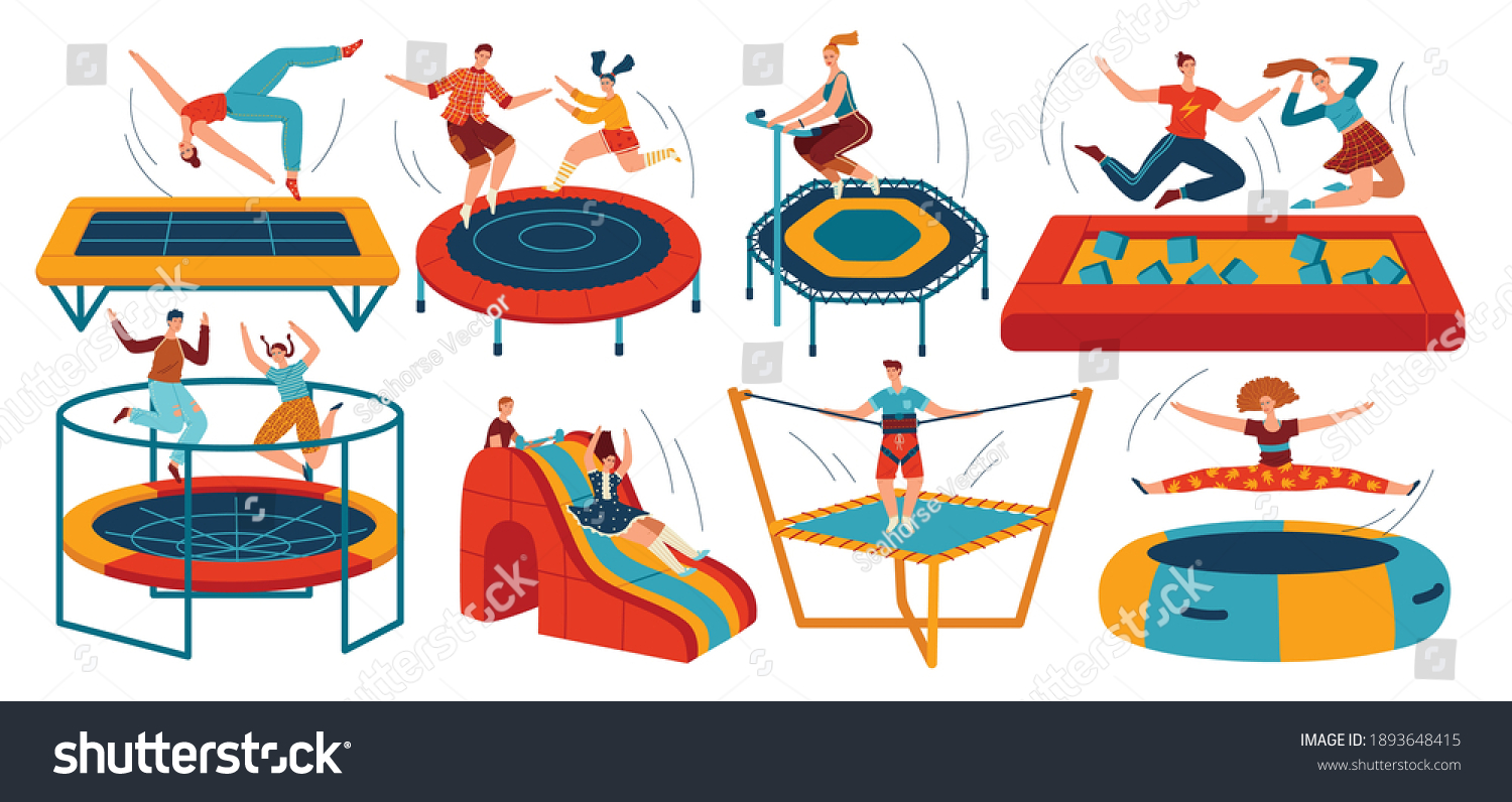 People Jumping Trampolines Set Isolated Vector Stock Vector (Royalty ...