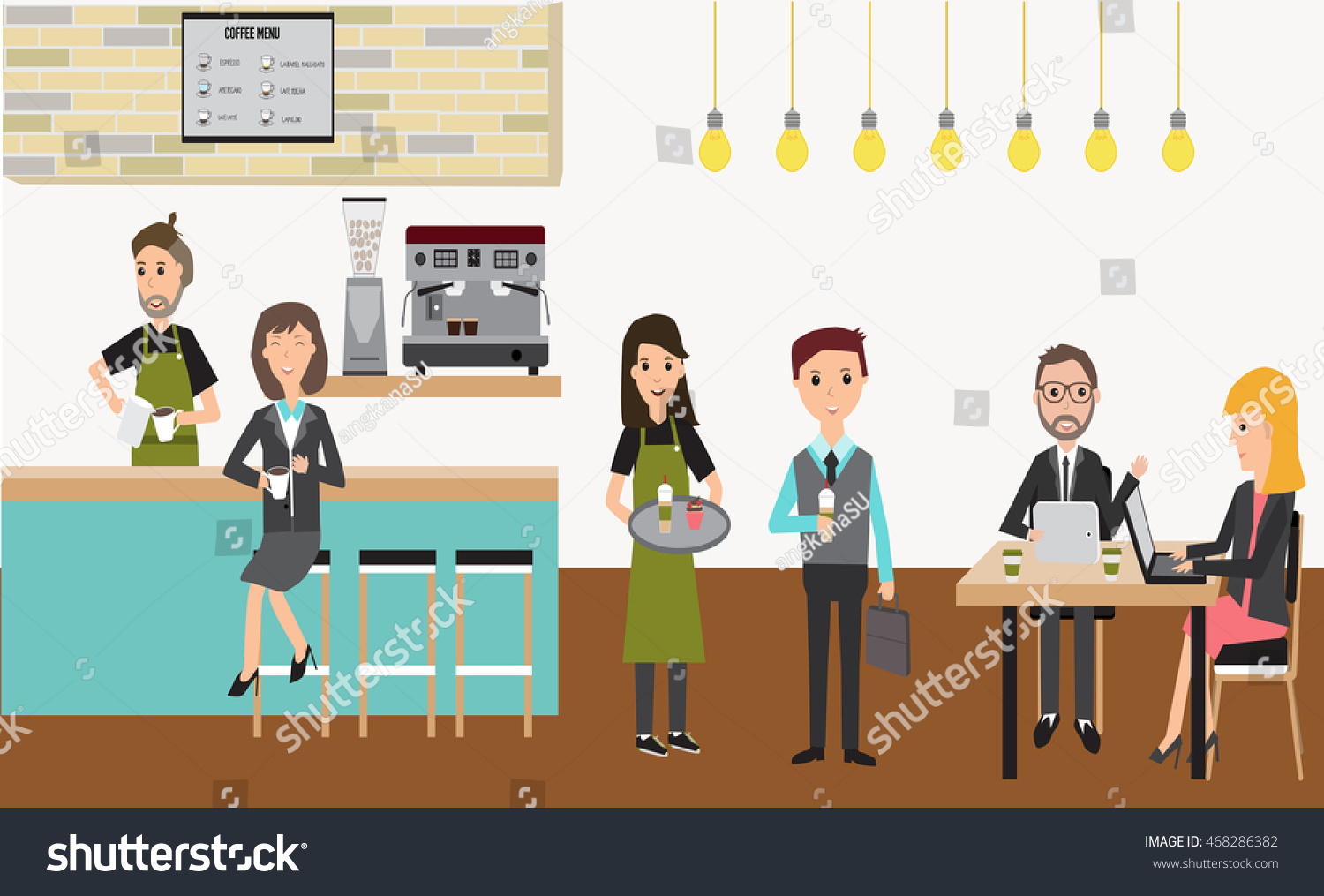 People Meeting Coffee Shop Infographics Elementsillustrator Stock ...