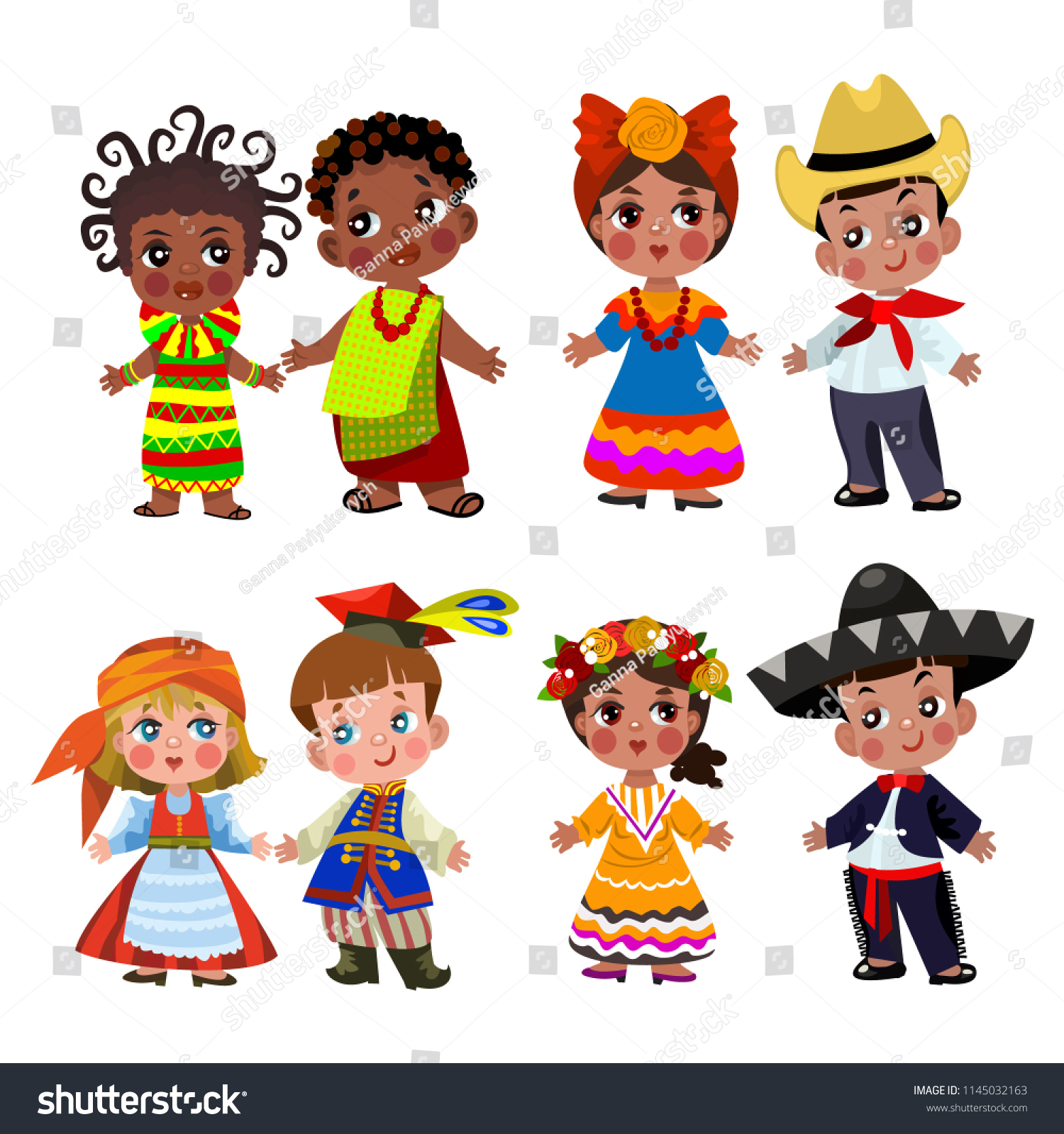 People Different Nationalities Traditional Dress Vector Stock Vector ...