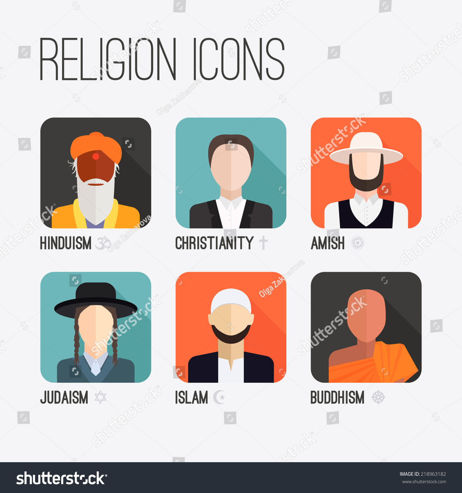 SVG of People of different religion in traditional clothing. Islam, judaism, buddhism, christianity, hinduism, amish. Religion vector symbols and characters. svg