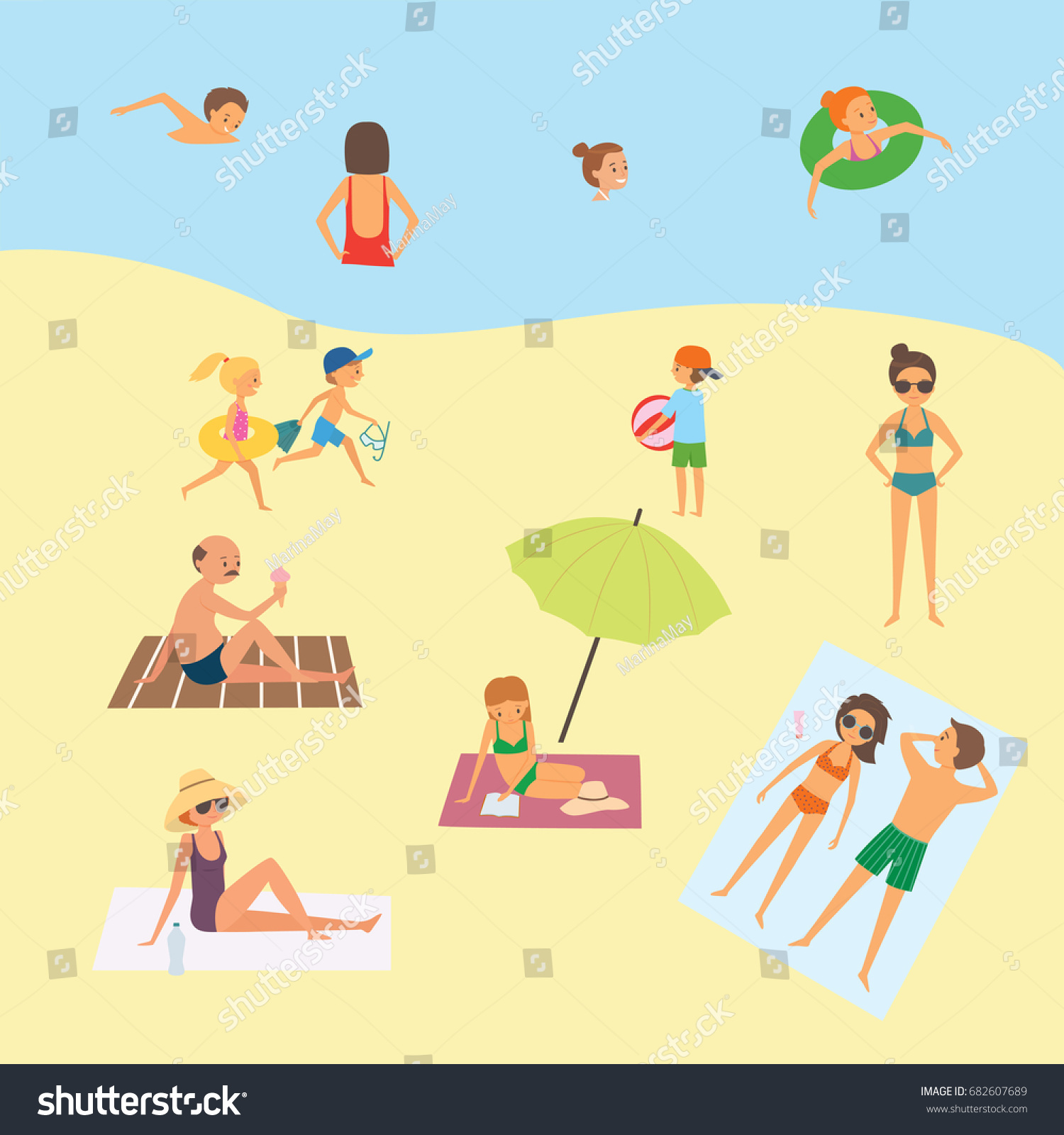 People On Beach Cartoon Vector Illustration Stock Vector Royalty Free