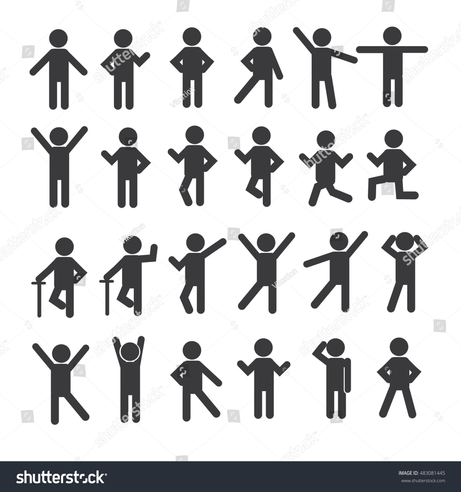 People Person Basic Body Posture Stick Figure Pictogram Icon. Action ...