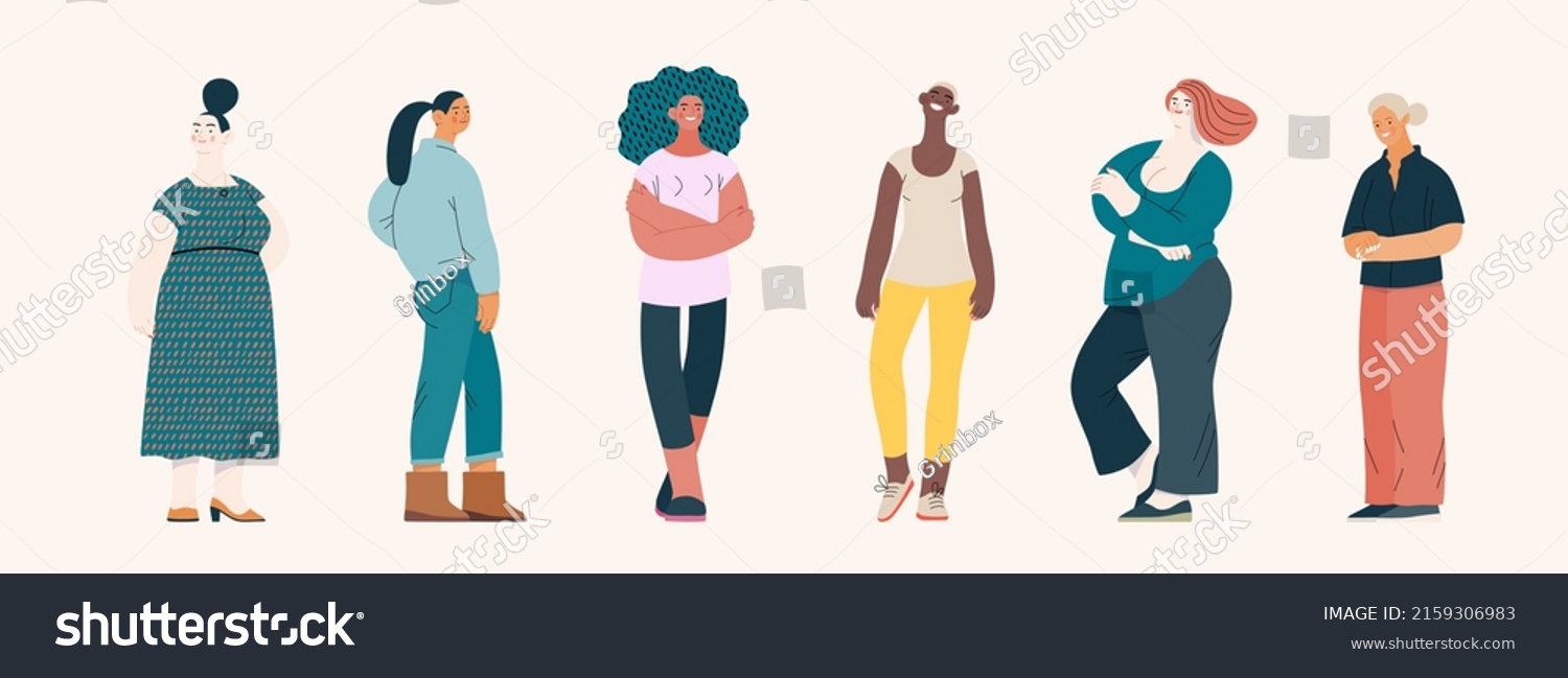 SVG of People portrait - Women portratits set -Modern flat vector concept illustration of standing women, user avatars, full-length portraits Illustration on feminism protest, girl power, ethnicity diversity svg