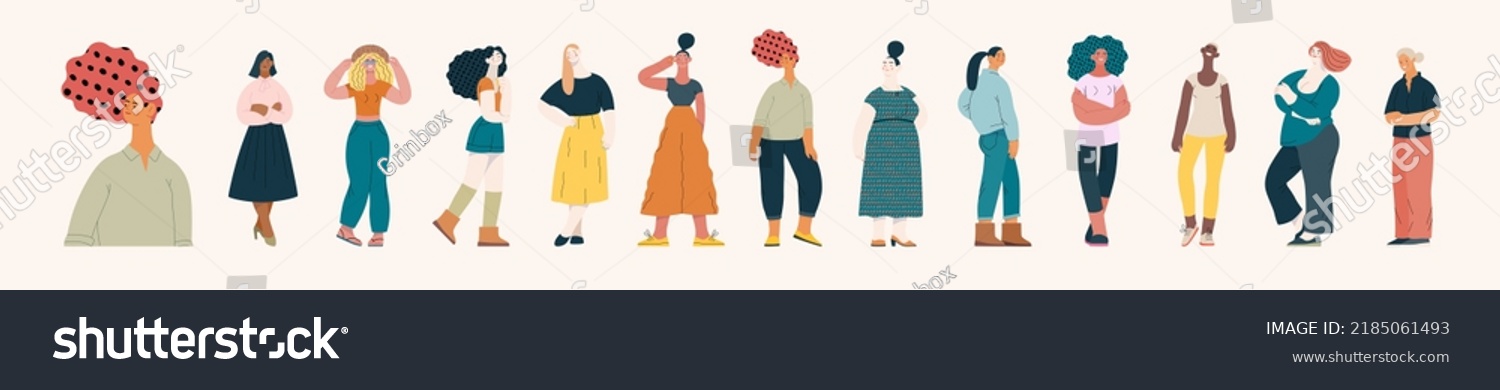 SVG of People portrait - Women portratits set -Modern flat vector concept illustration of standing women, user avatars, full-length portraits Illustration on feminism protest, girl power, ethnicity diversity svg