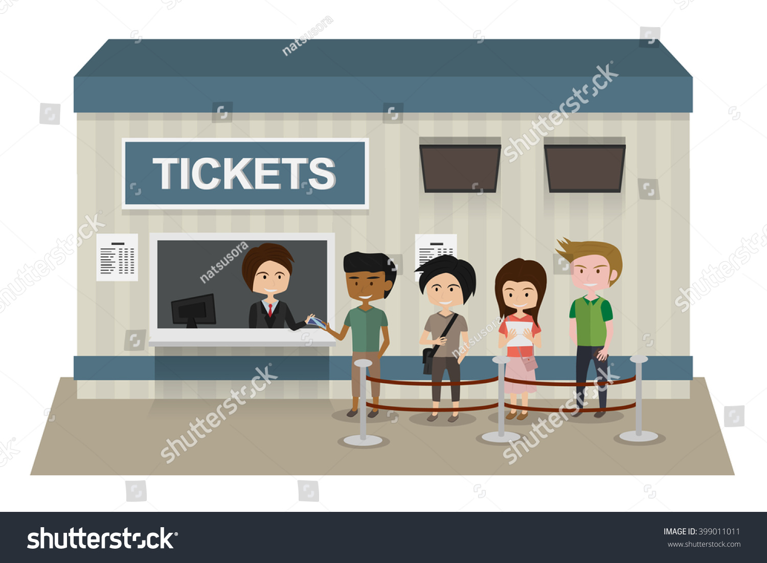 People Stand Line Buy Ticket Counter Stock Vector 