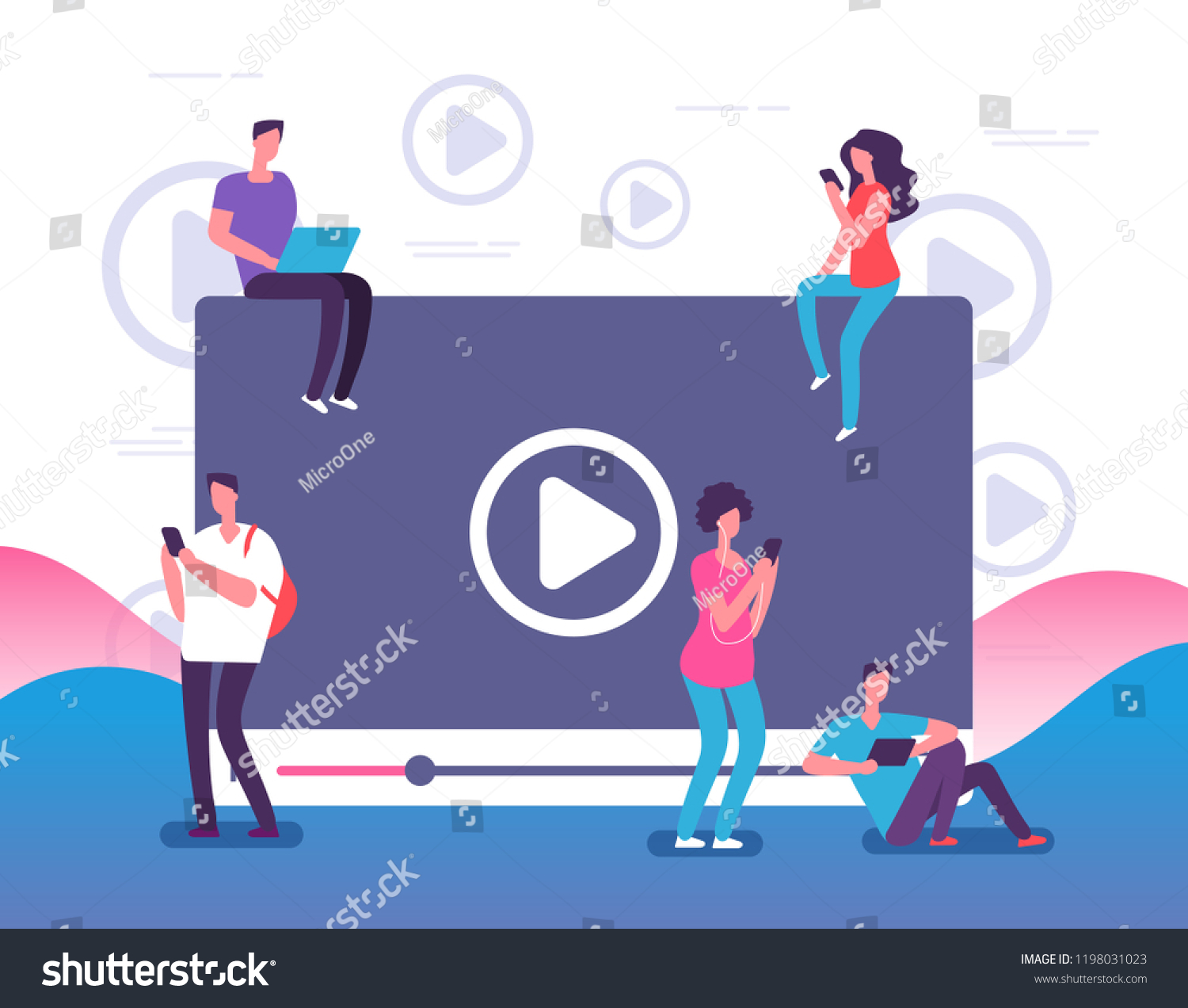 People Watching Online Video Digital Internet Stock Vector (Royalty ...