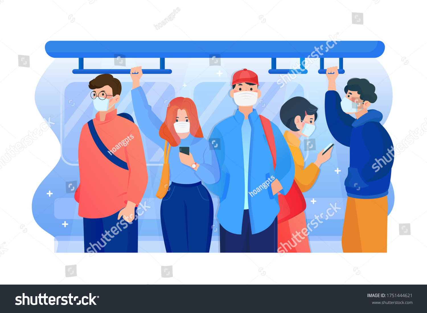 SVG of People wearing mask in the subway. Vector Illustration concept. svg