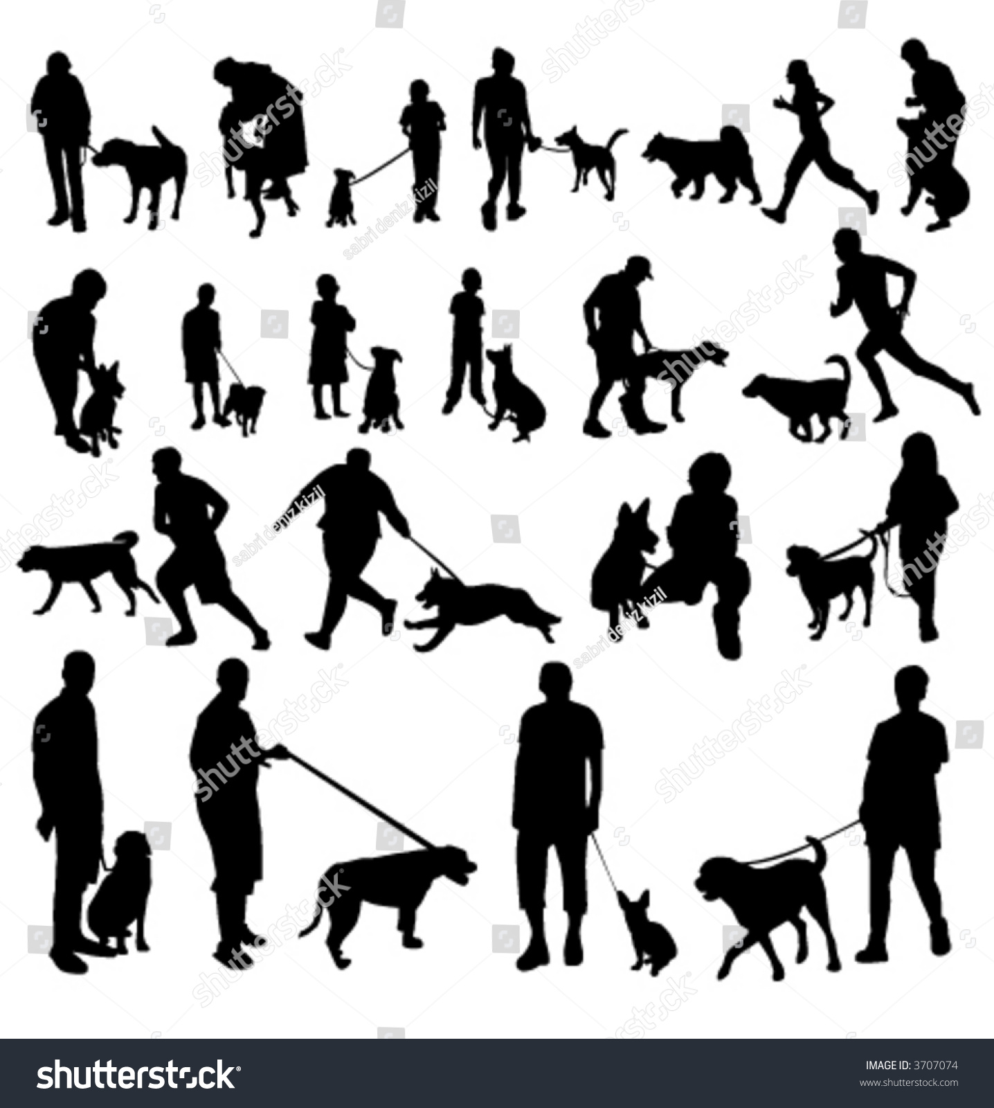 People With Dogs Silhouettes Stock Vector 3707074 : Shutterstock