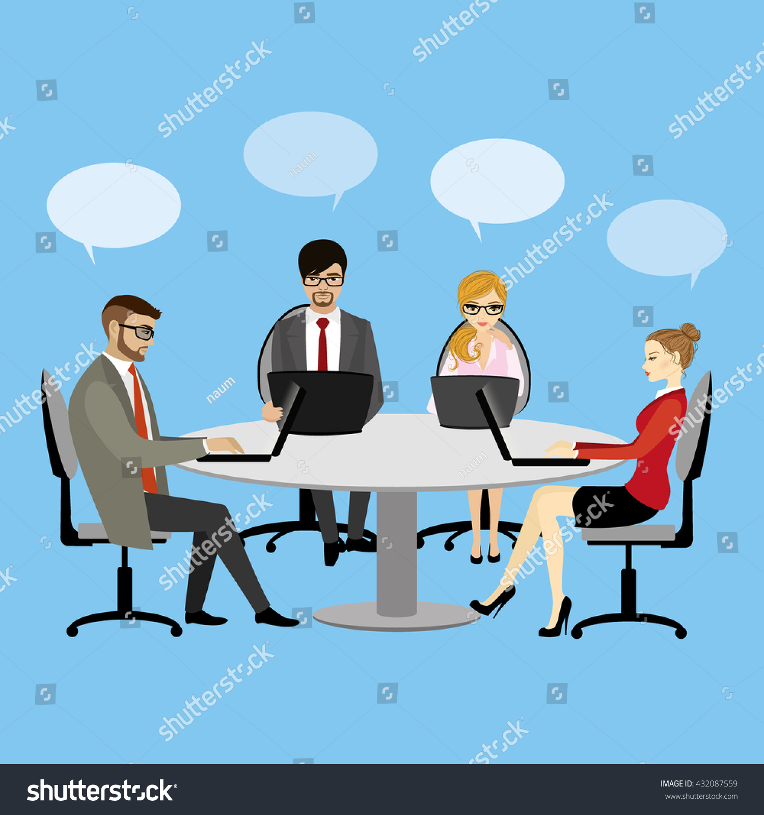 People Working At The Desk Business Discussion Teamwork, Vector ...