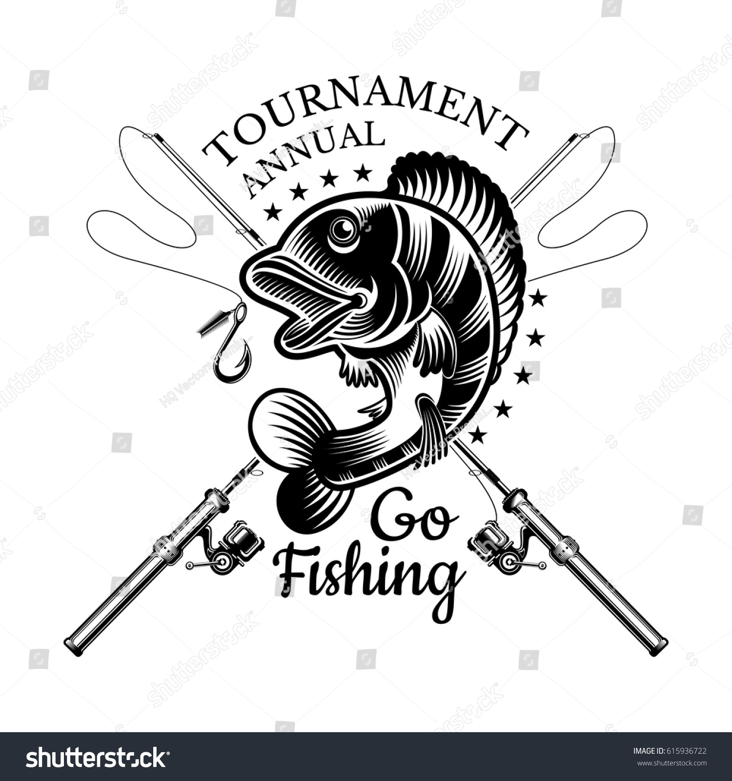 Download Perch Fish Bend Crossed Fishing Rod Stock Vector 615936722 - Shutterstock