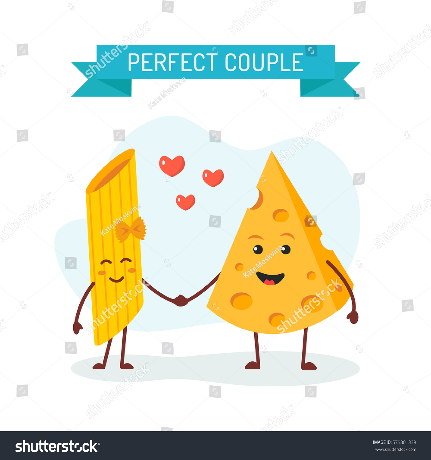 SVG of Perfect couple: cheese and pasta penne characters. Flat design. Vector illustration. svg