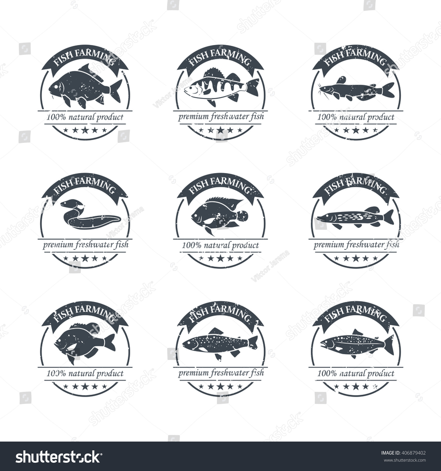 Perfect Set Fish Farming Logos Freshwater Stock Vector Royalty