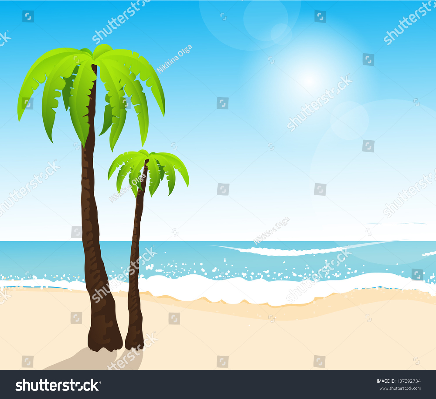 Perfect Tropical White Sand Beach With Palm Trees Stock Vector ...