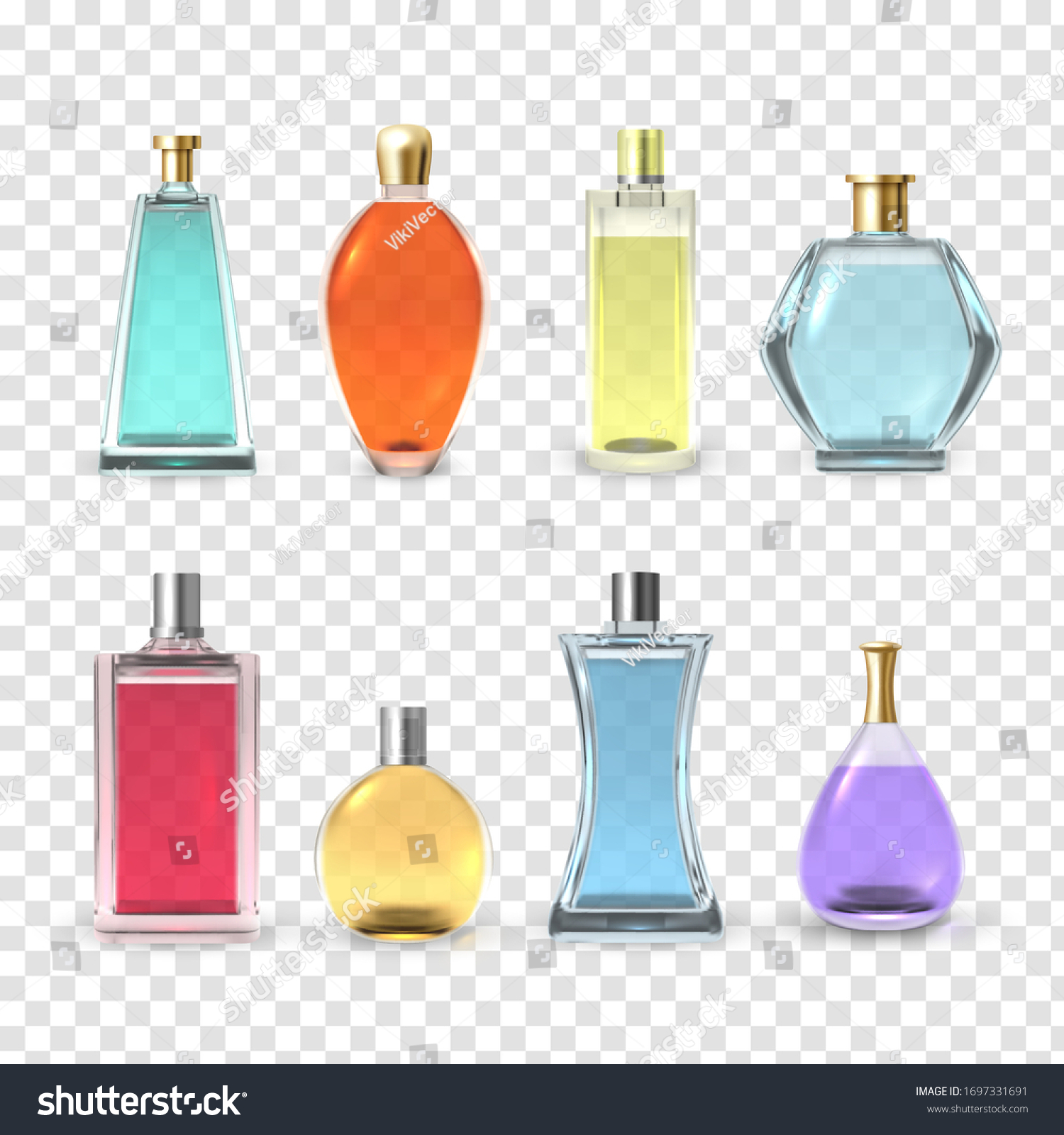 SVG of Perfume bottles set, aroma and fragrance collection. Aromatherapy tubes. Vector realistic perfume illustration on white background svg