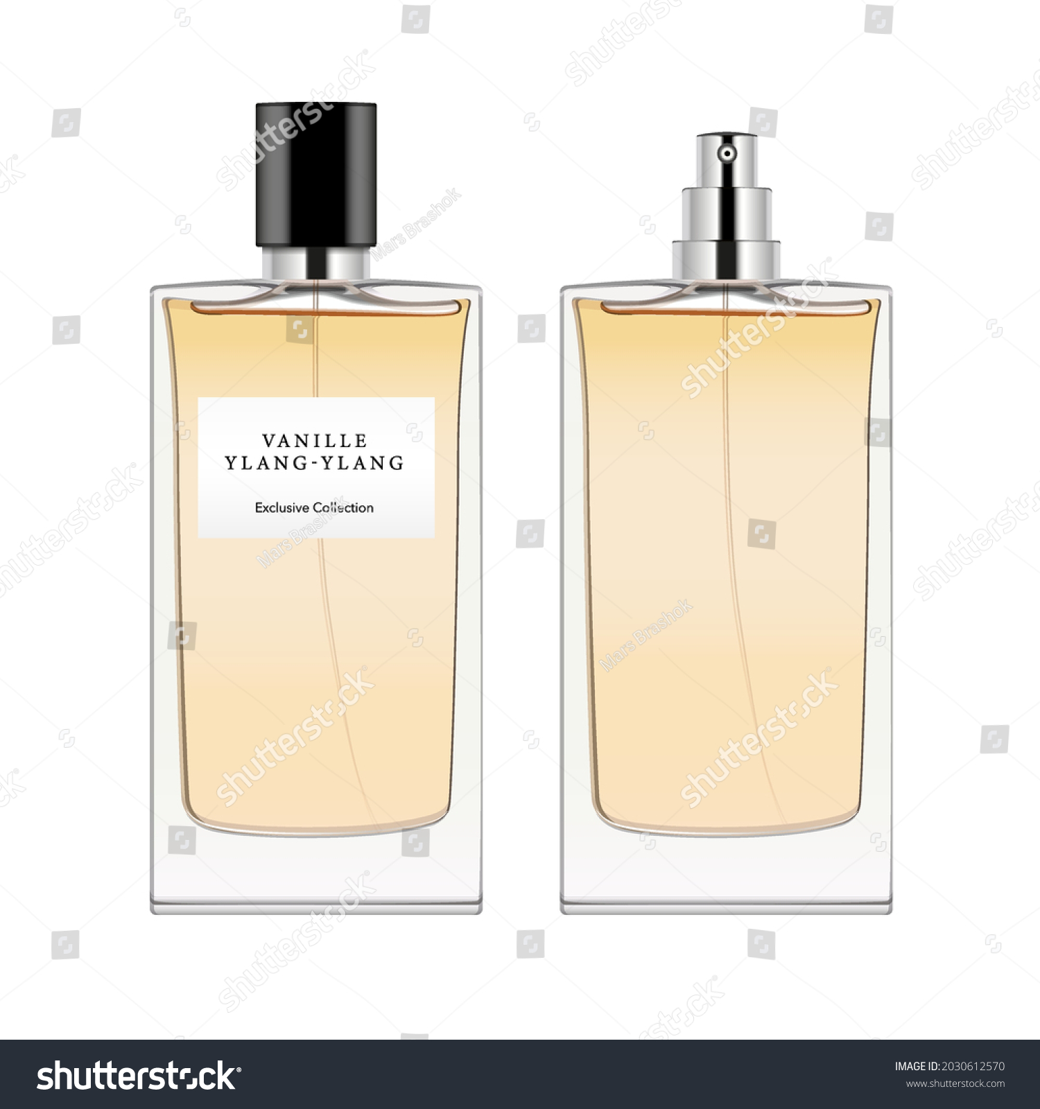 SVG of Perfume glass bottle template. Realistic mockup of rectangle minimalist fragrance package with label, opened and closed. 3d vector illustration isolated on white background. svg