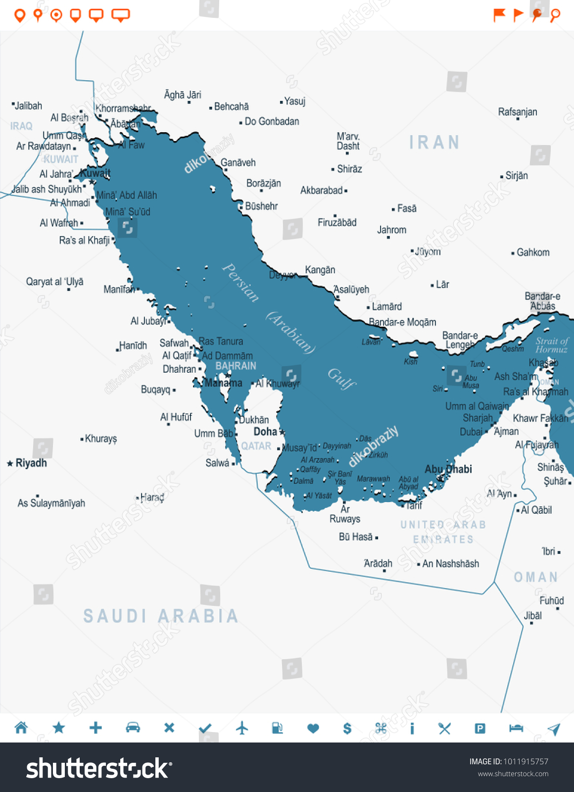 Persian Gulf Map Detailed Vector Illustration Stock Vector (Royalty ...