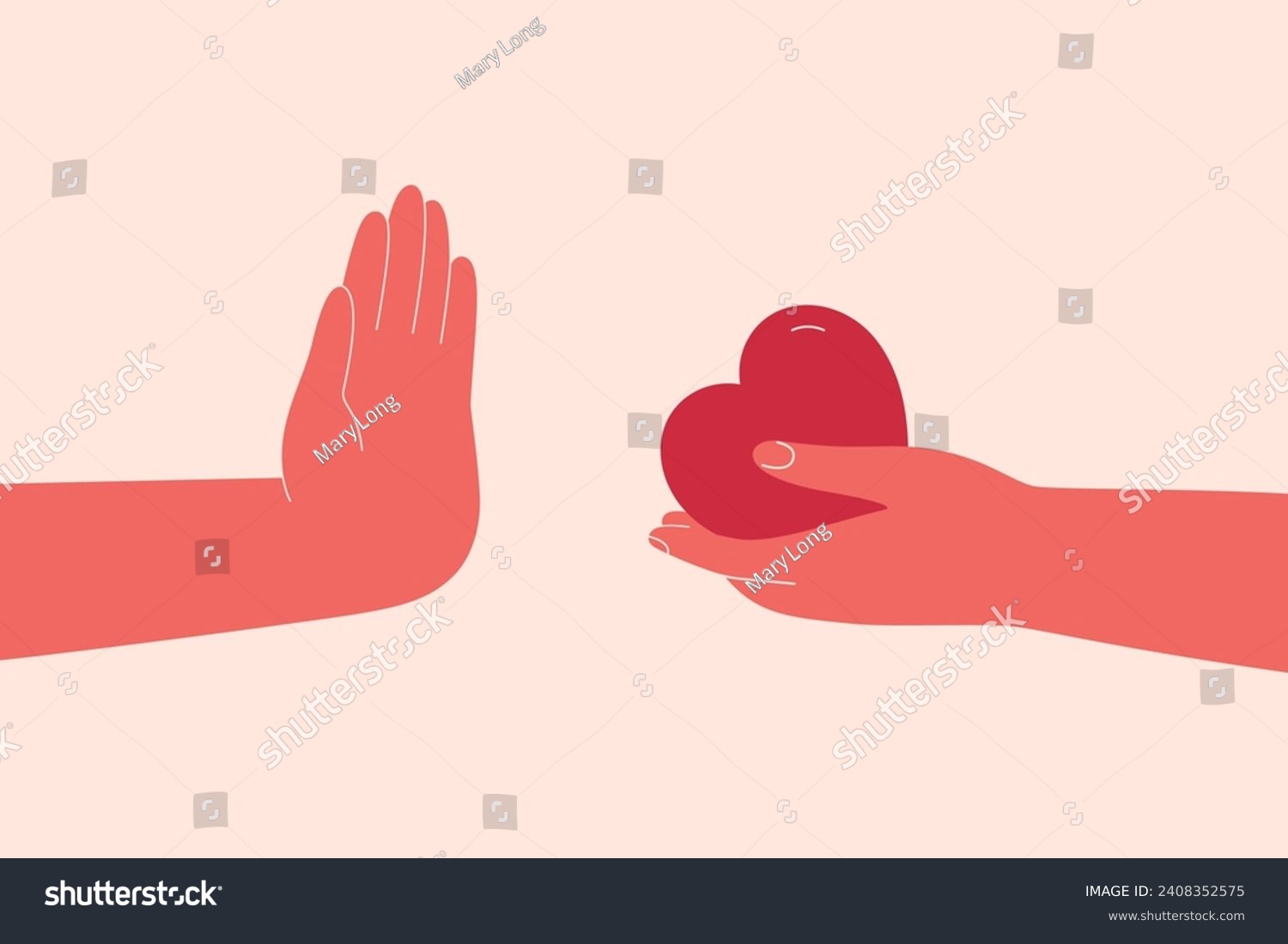 SVG of Person not allowing to show care for him. Human hand refuses love and help hand. Character avoidant and dismissive of support from people. Mental health vector illustration  svg