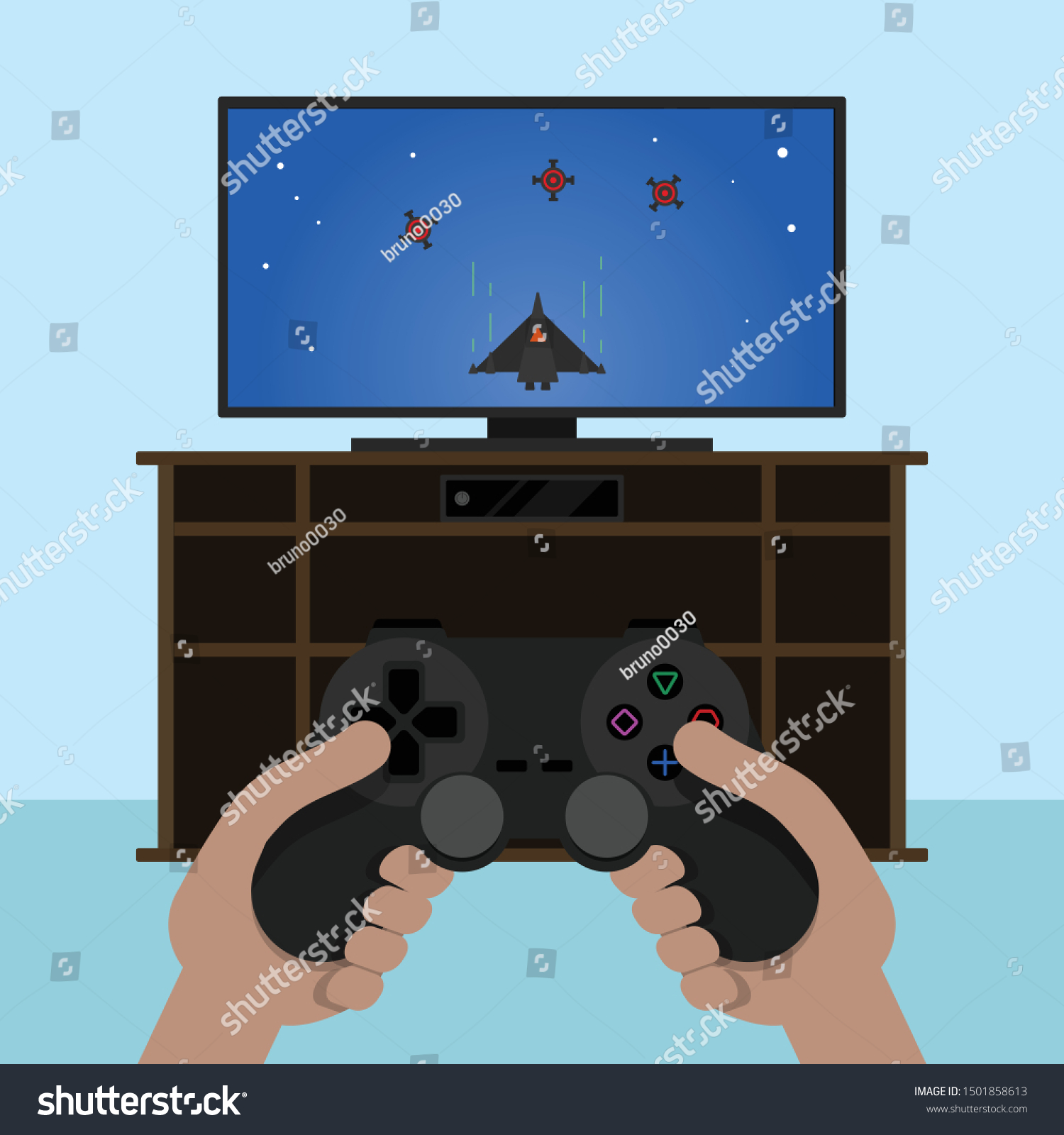 Person Playing Spaceship Video Game On Royalty Free Stock Image